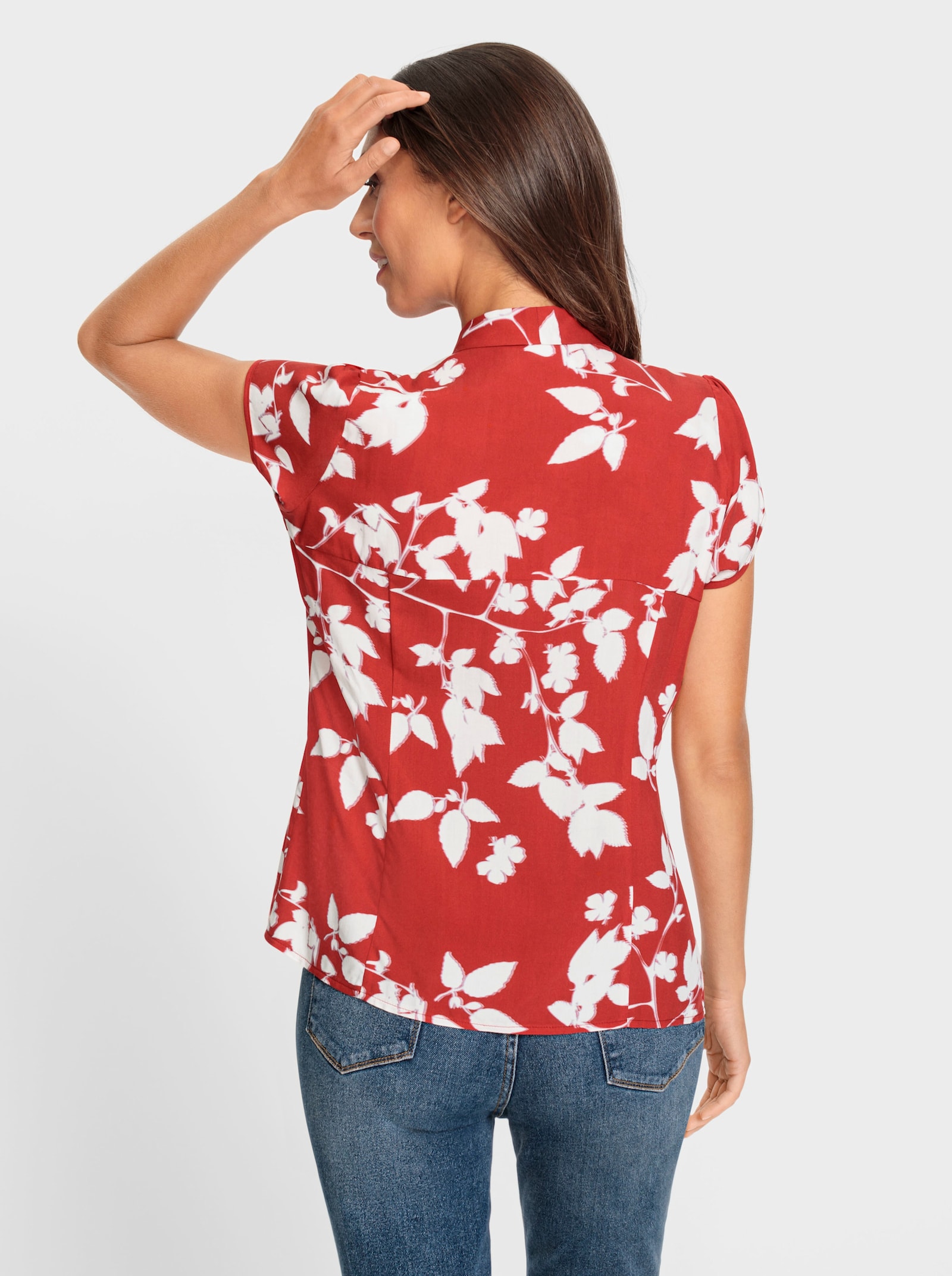 heine Chemisier à manches courtes au motif feuilles - rouge-blanc imprimé