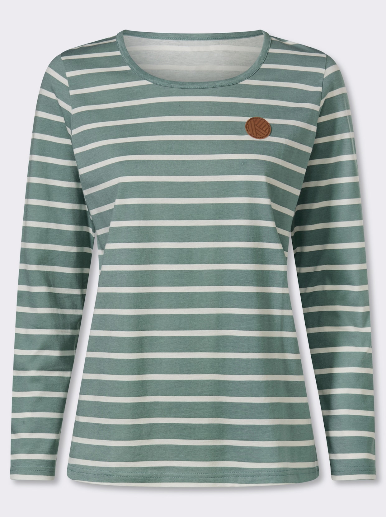 Langarmshirt mit Patch im Vorderteil, geringelt - jade-ecru-geringelt