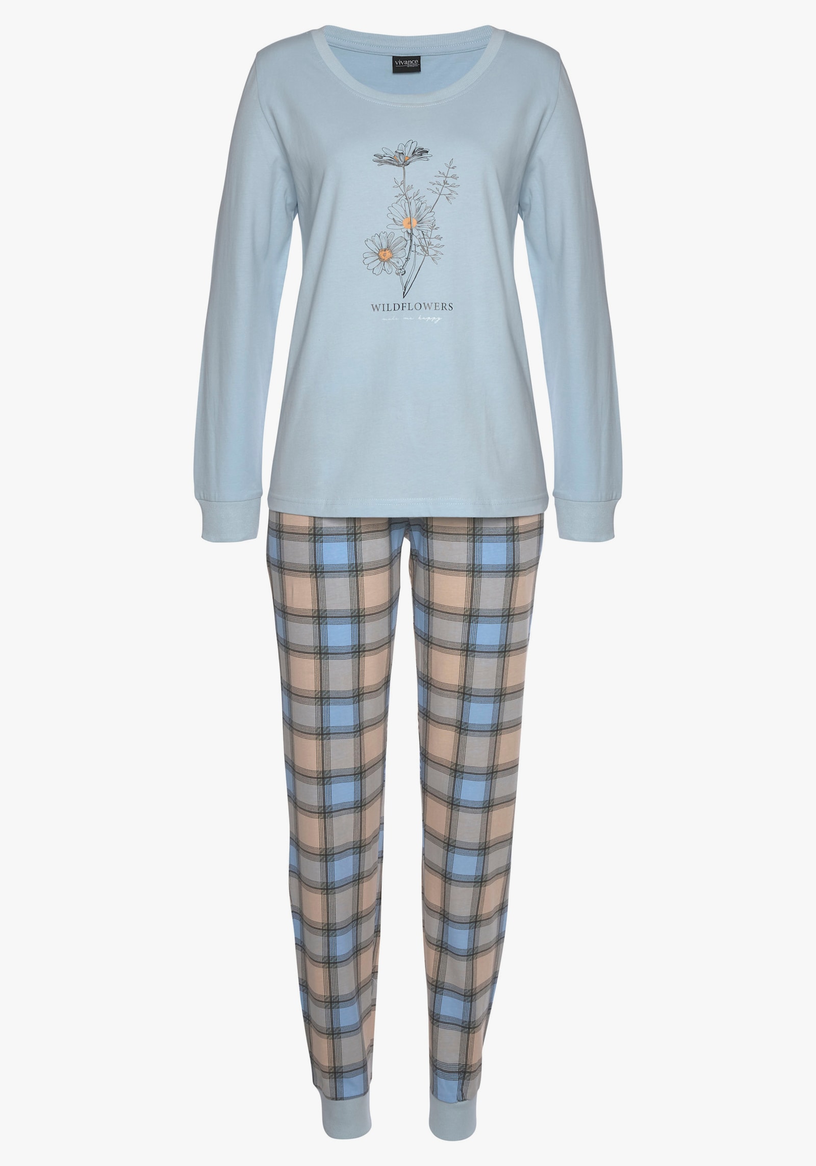 Vivance Dreams Pyjama - bordeaux-kariert, kariert-hellblau