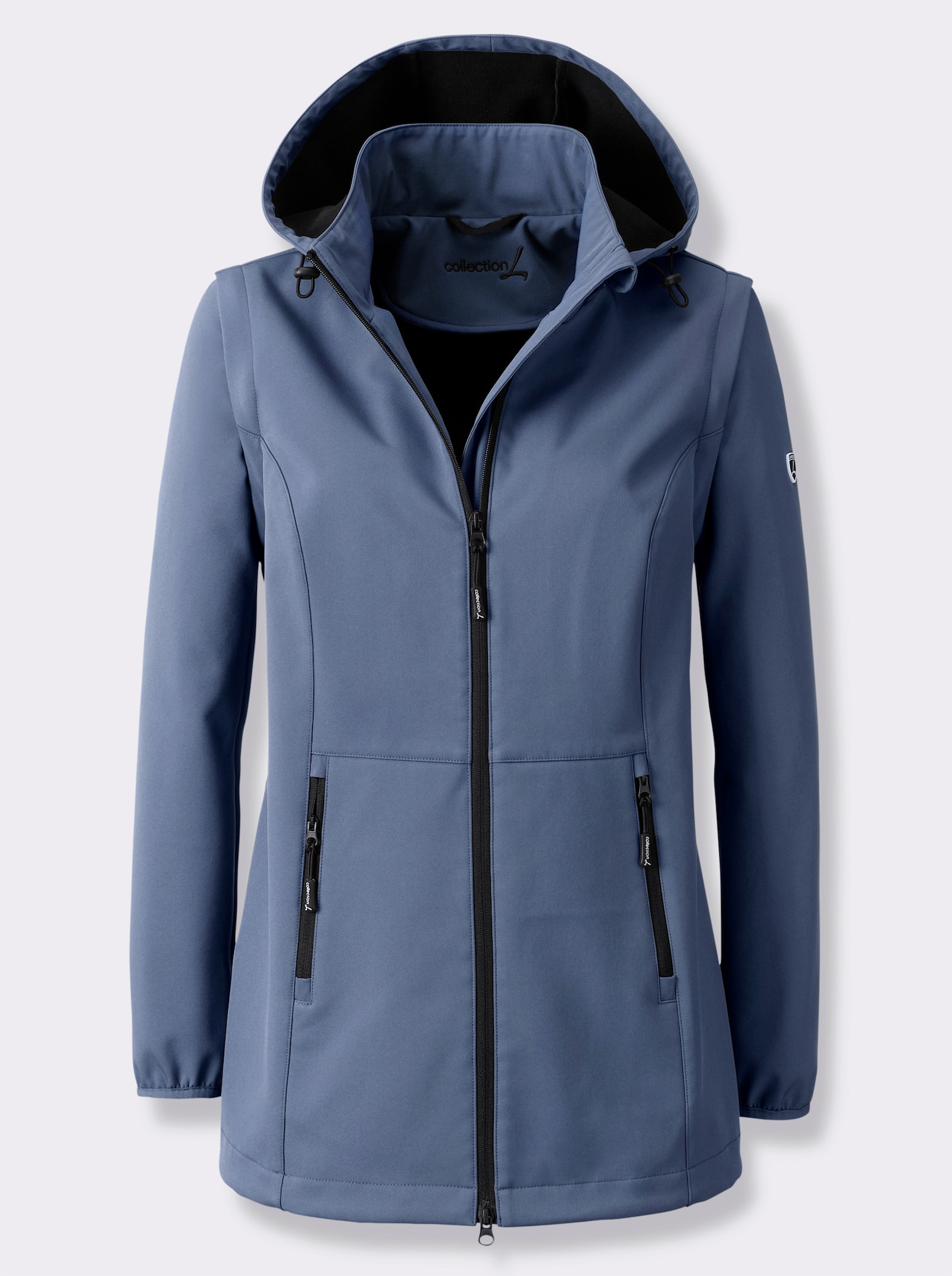 Softshelljacke mit weitenregulierbarer Kapuze - rauchblau