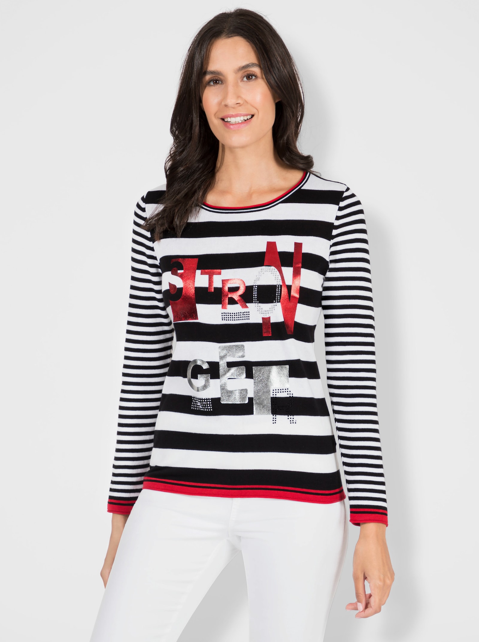 Gestreepte pullover met opschrift - zwart/wit gestreept