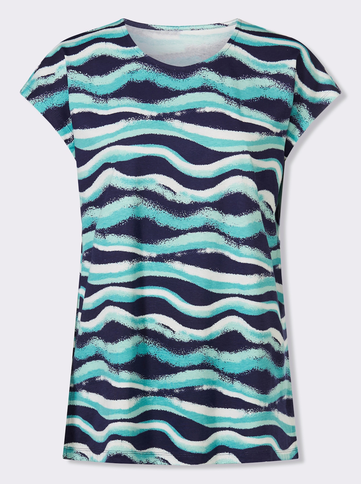 Longshirt mit Seitenschlitzen - ozean-marine-bedruckt