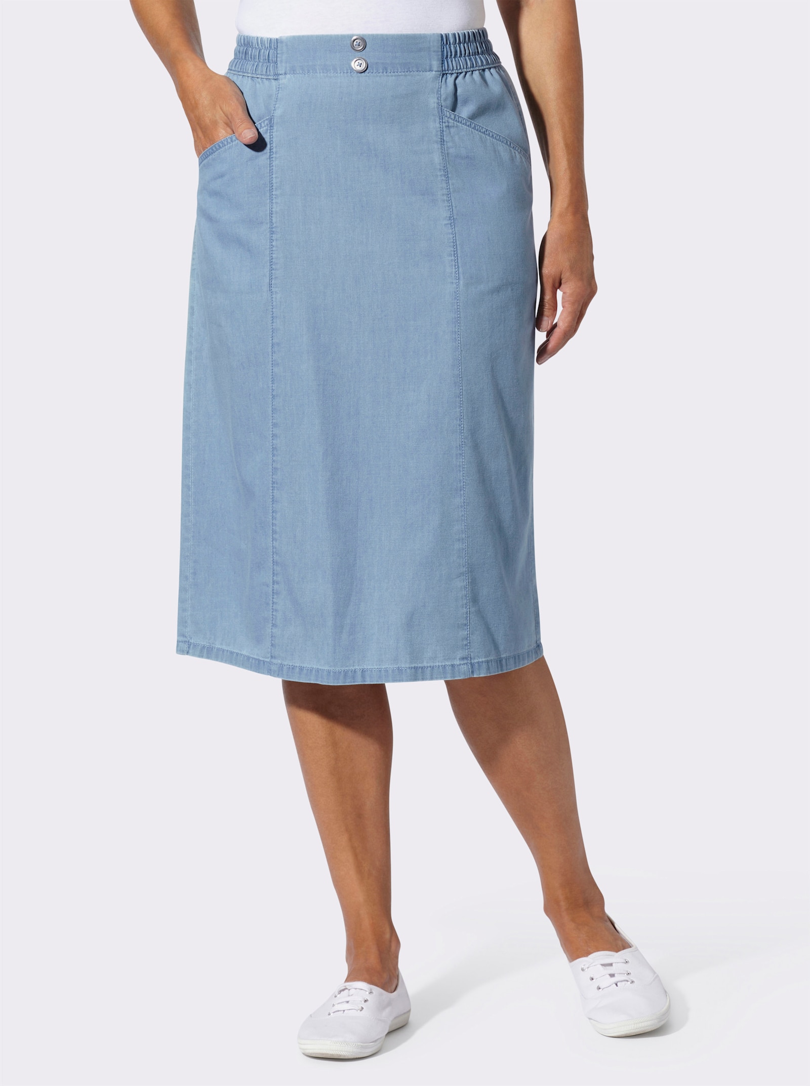 Jeansrock mit dekorativen Knöpfen - blue-bleached