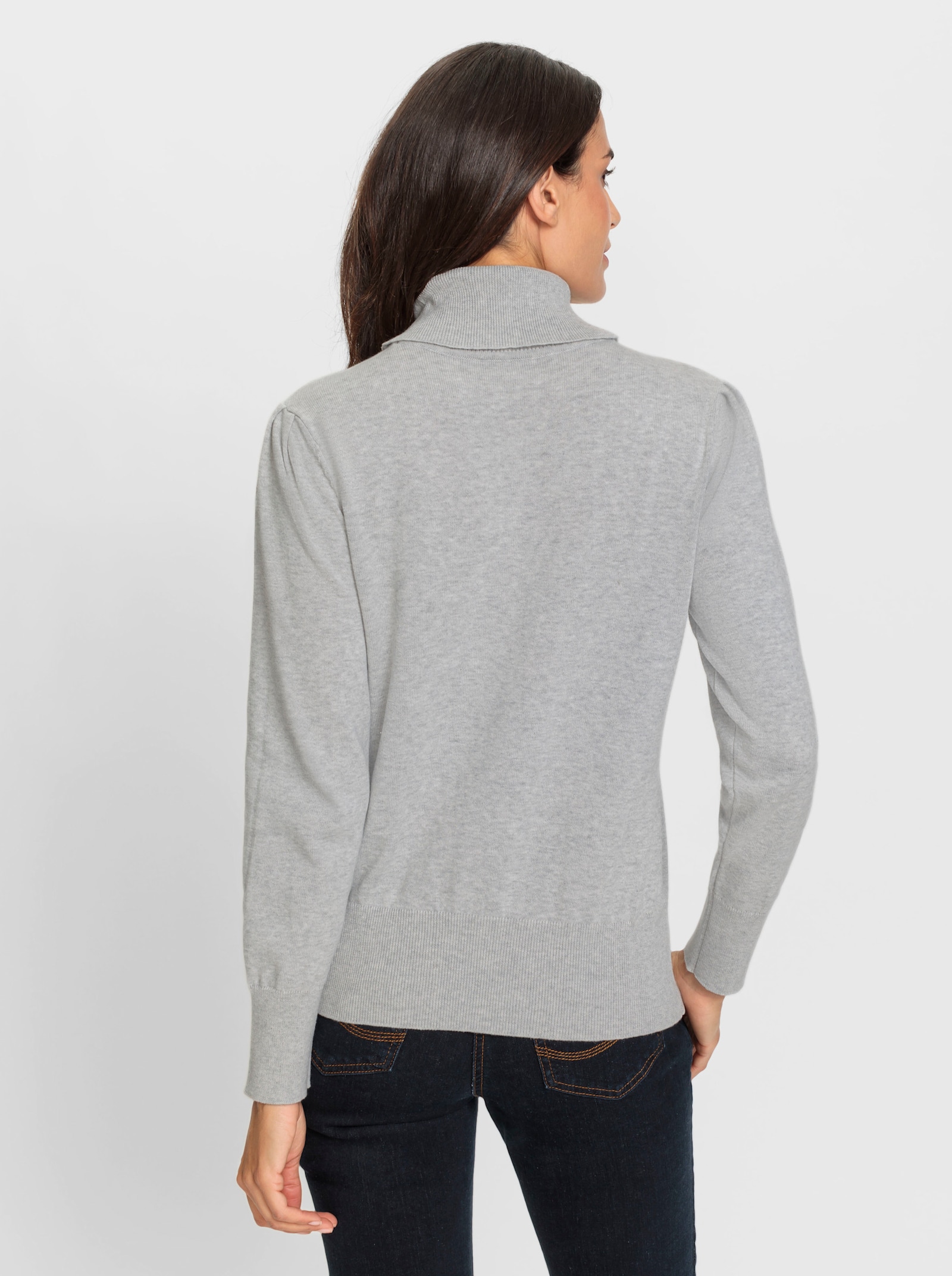 Rollkragenpullover mit hohen Ripp-Bündchen - hellgrau-meliert