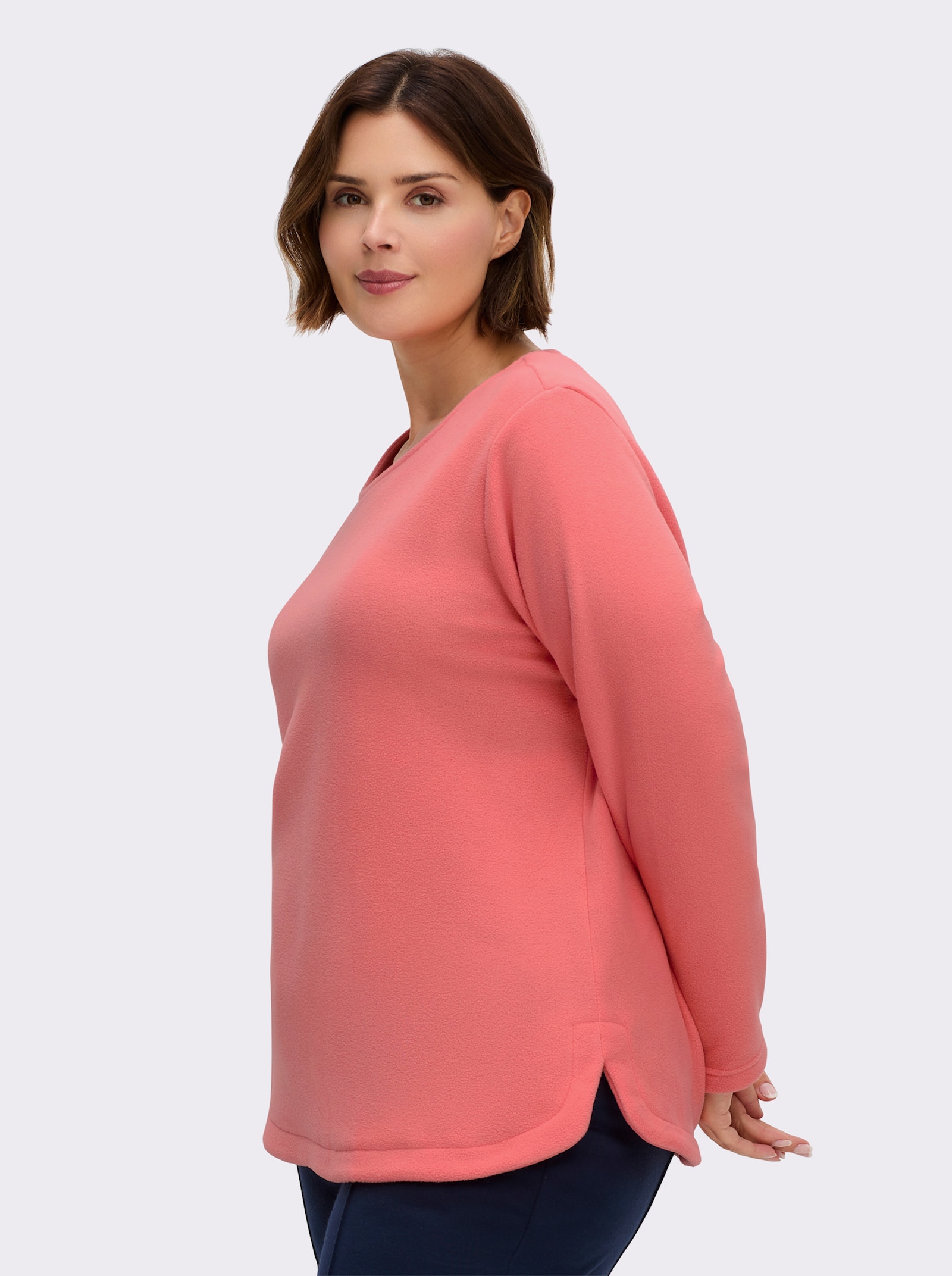 Fleeceshirt mit abgerundetem Saum - flamingo