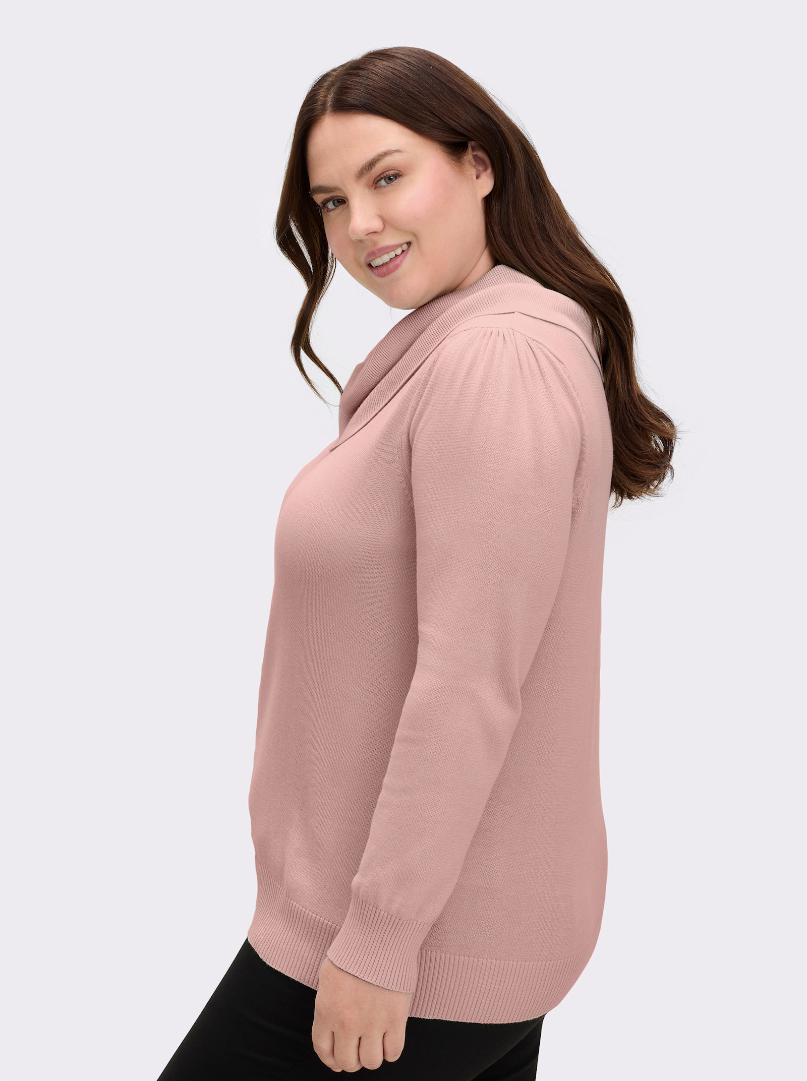 Wasserfallpullover im Baumwoll-Viskose-Mix - rosé