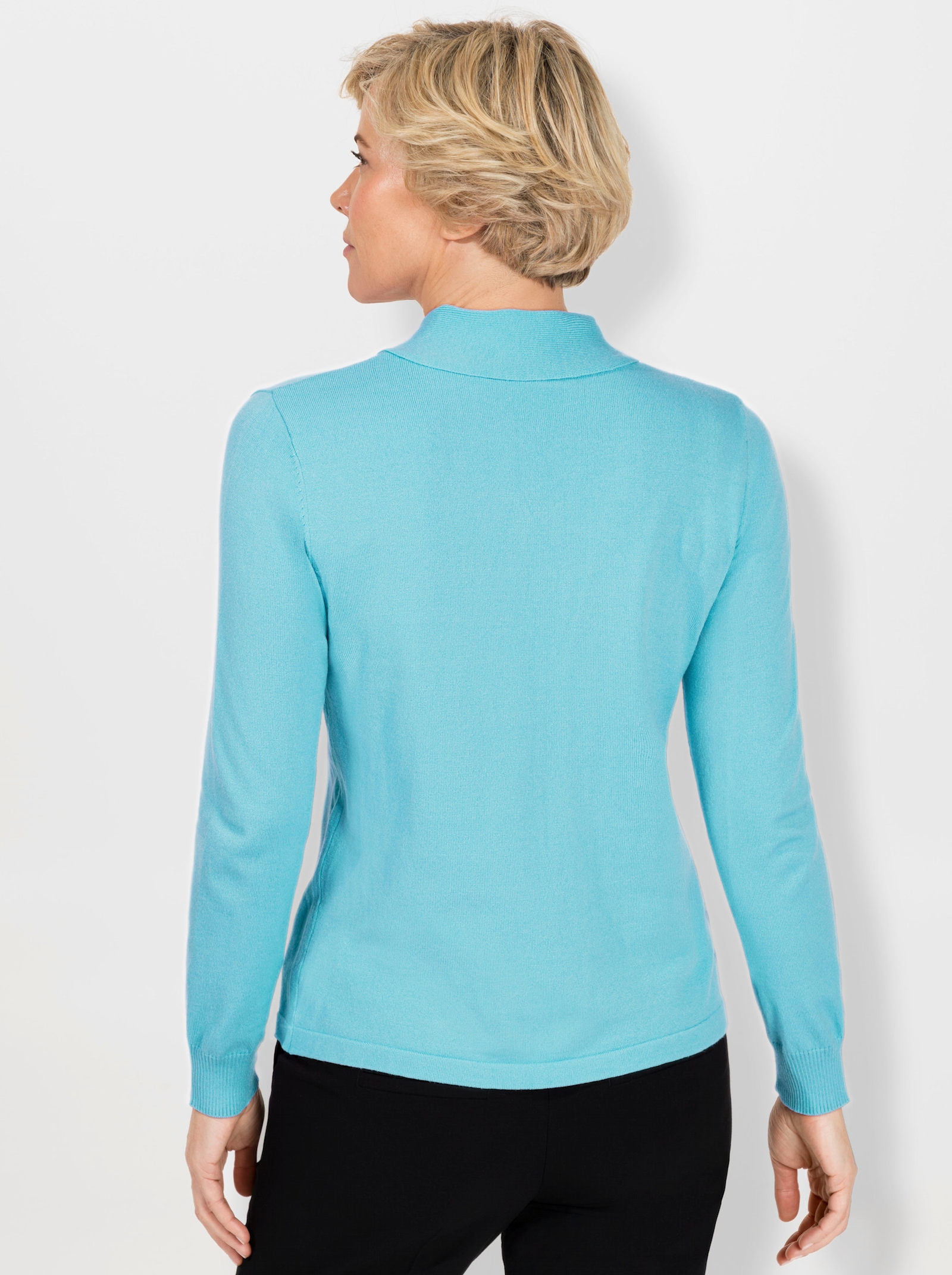 Langarm-Pullover mit Schluppe - aquamarin