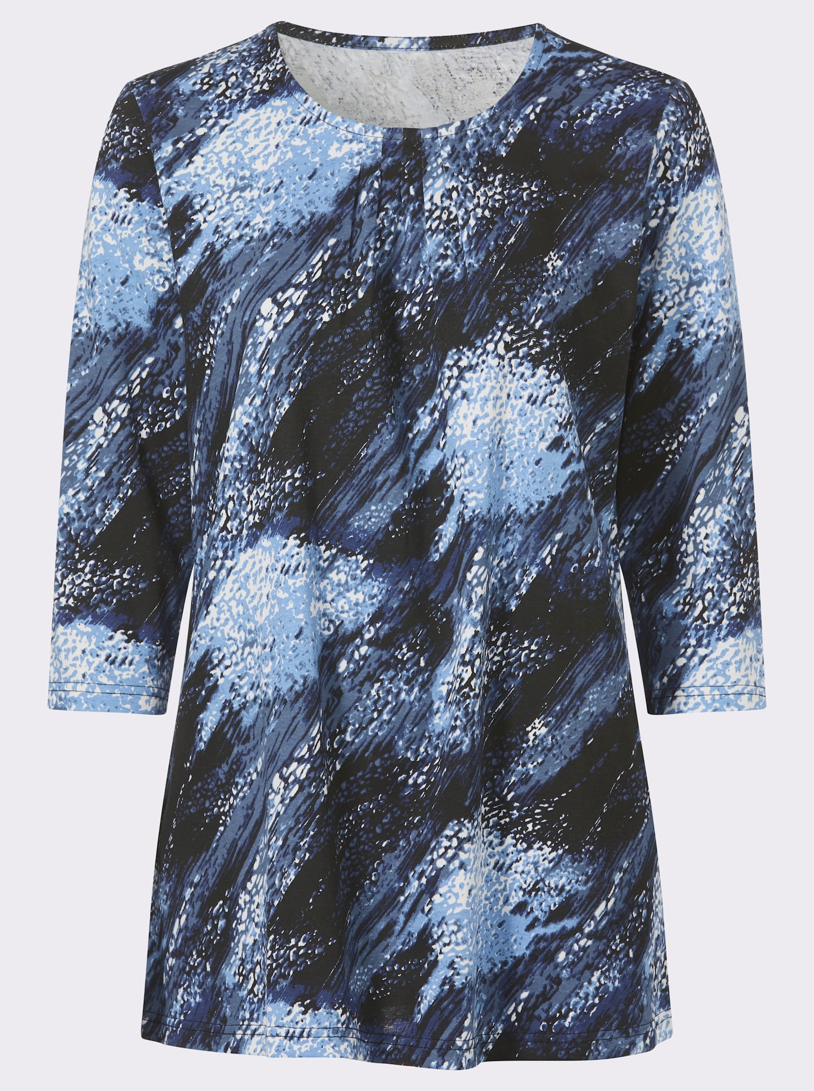 Longshirt mit 3/4-Ärmeln - schwarz-royalblau-bedruckt