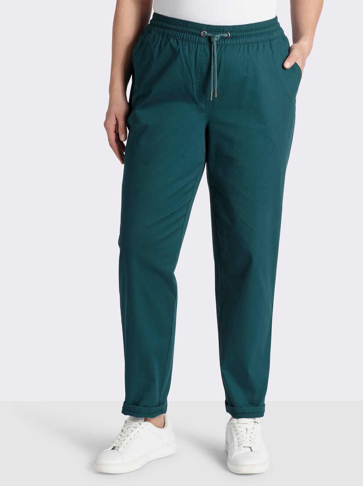 sheego Chinohose mit Gummibund und Bindeband - petrol