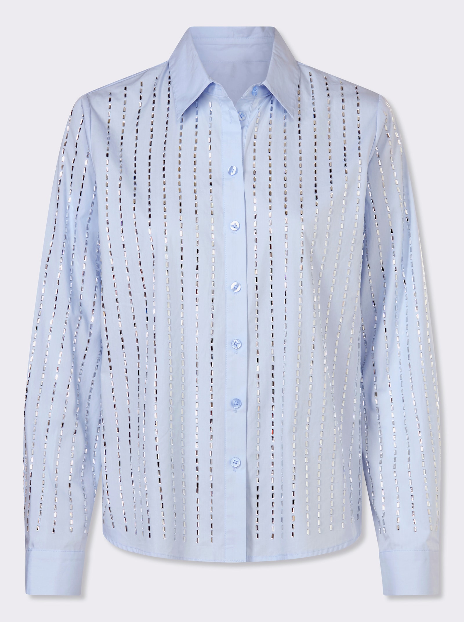 heine Baumwollbluse mit Glitzersteinchen - hellblau
