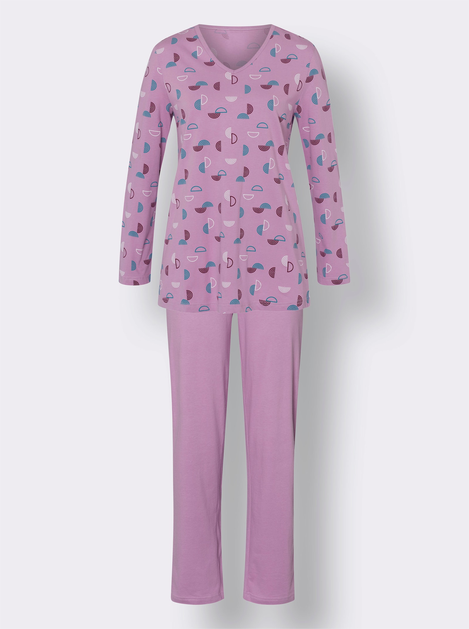 Pyžamo s výstřihem do V, s potiskem - orchideová-potisk