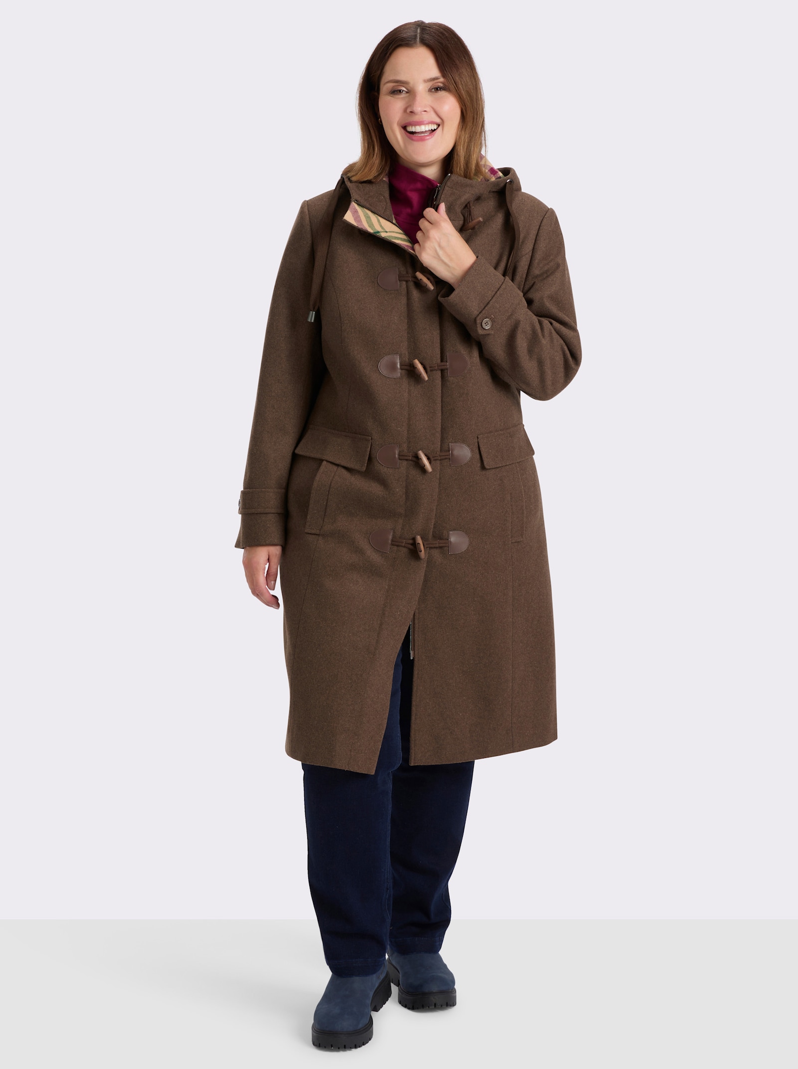 sheego Dufflecoat mit Knebel- und Reißverschluss - schoko