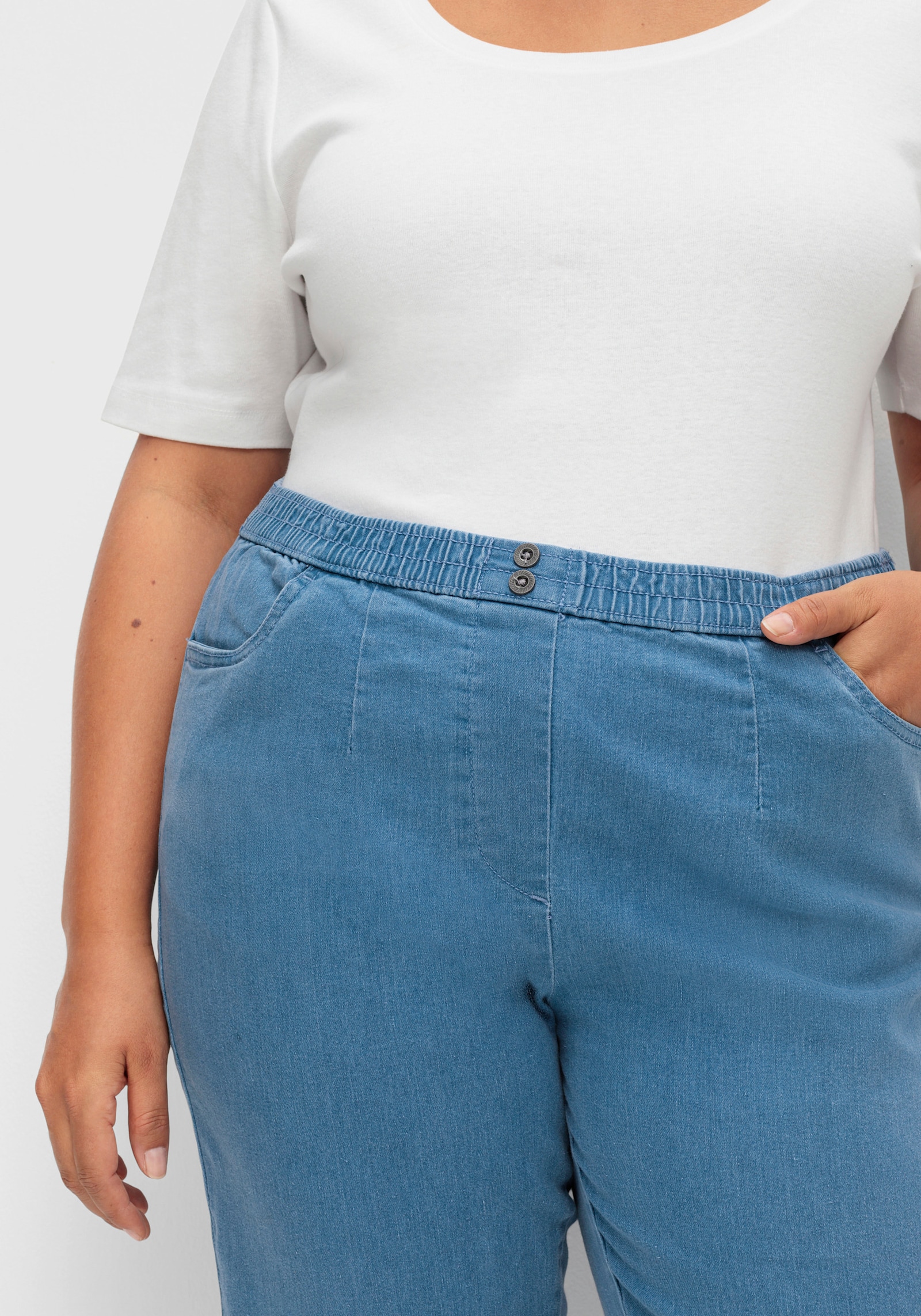 Schlupfjeans mit imitierter Reißverschluss-Blende - blue-bleached