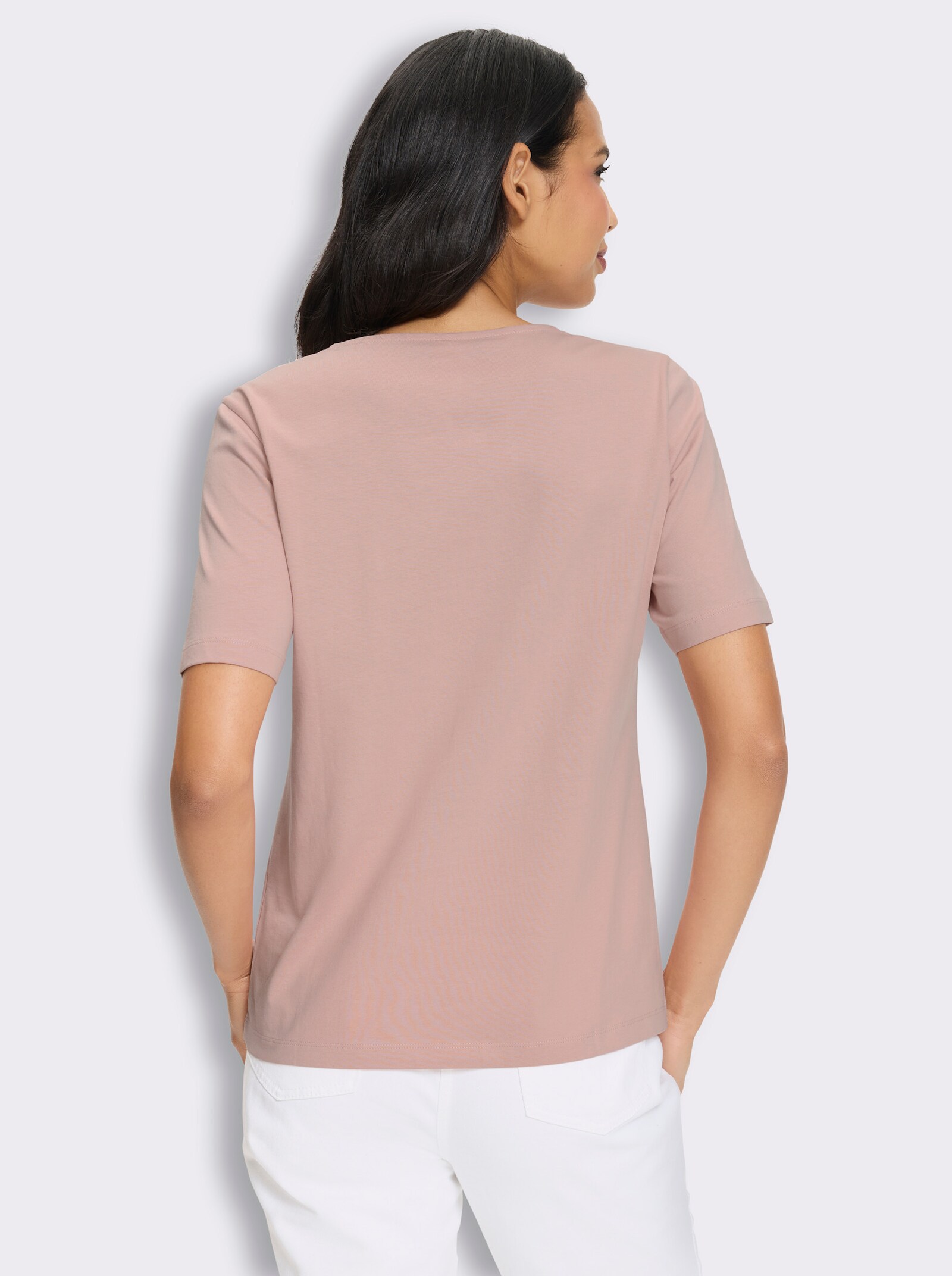 Kurzarmshirt mit Herz-Motiv aus Blüten - puder-fuchsia