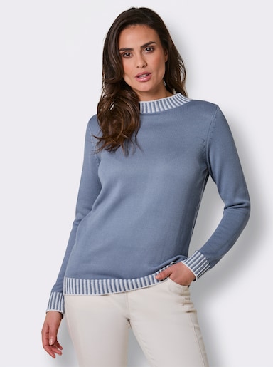 CREATION L PREMIUM Strickpullover mit Kontrasten an den Ärmeln - taubenblau