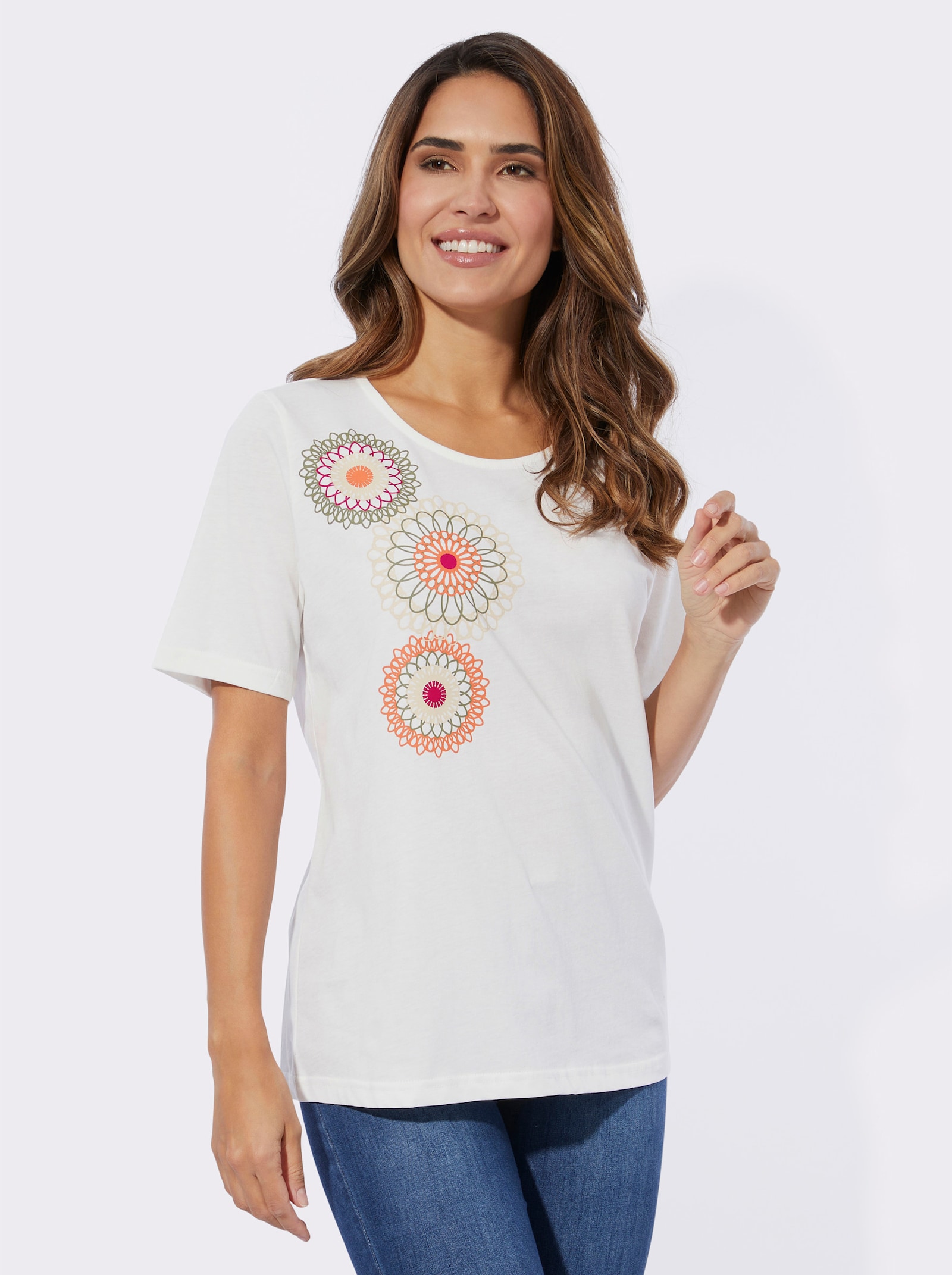 Rundhalsshirt mit platziertem Druck - ecru-khaki-bedruckt