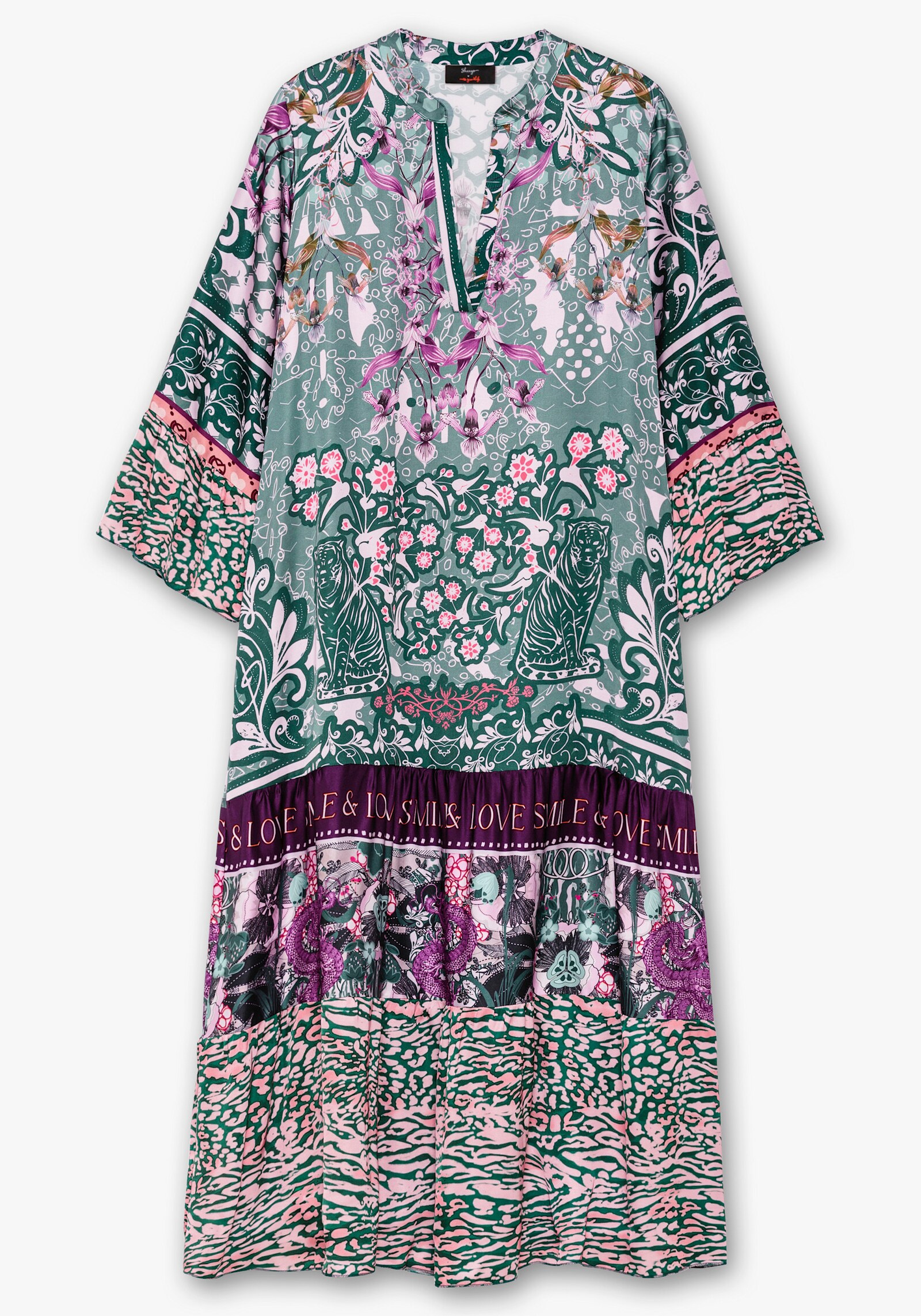 sheego loves miss goodlife Maxikleid im Mustermix, mit Volants - lila-bedruckt