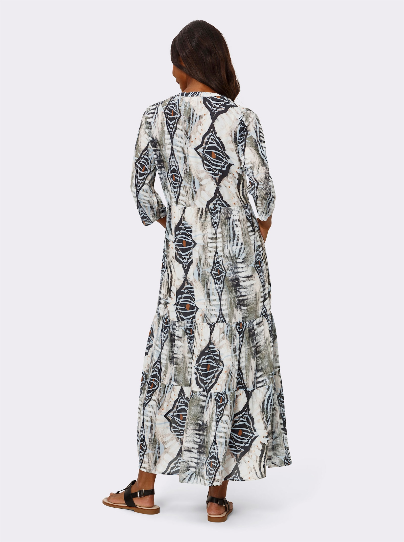 heine Freizeitkleid mit 3/4-Ärmeln, pflegeleicht - sand-hellblau-bedruckt