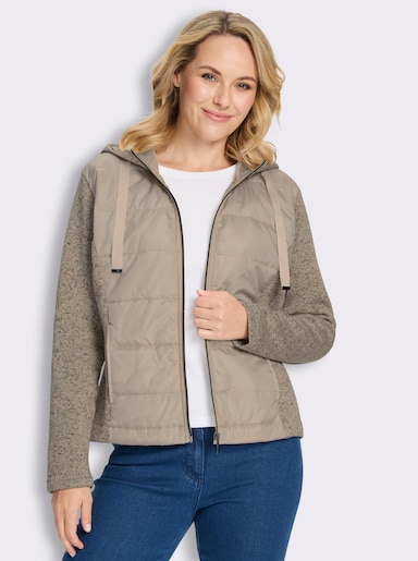 Strickfleecejacke mit gestepptem Web-Einsatz - beige-meliert
