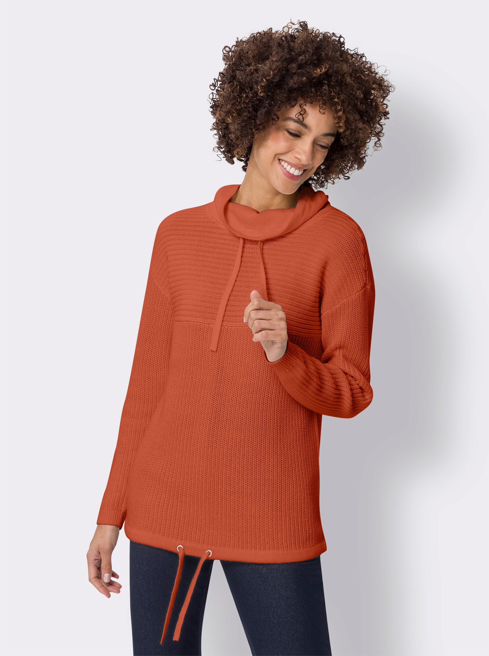 Pullover met lange mouwen in riblook - terra