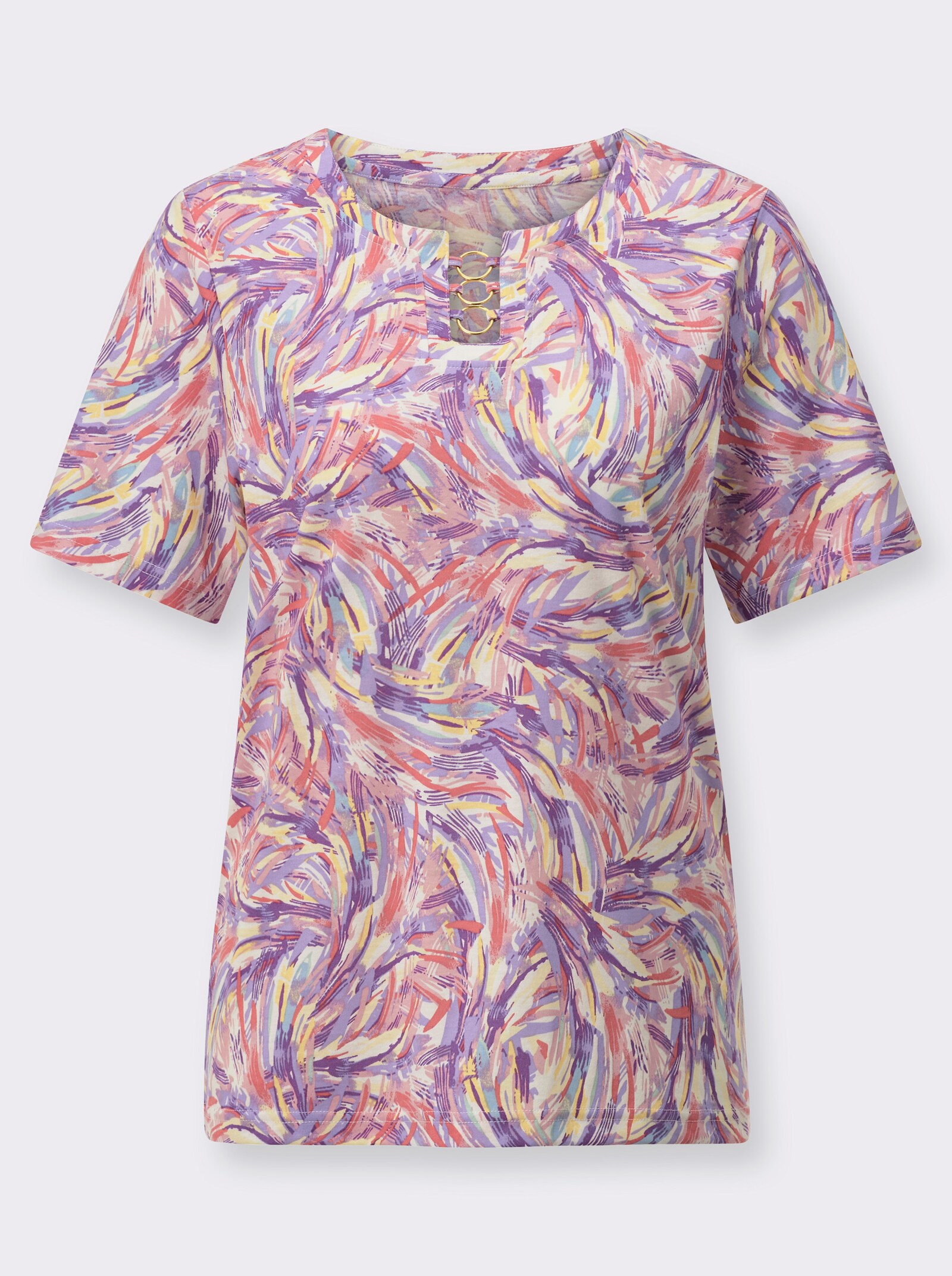 Shirt met korte mouwen in grafisch dessin - lavendel/ecru gedessineerd