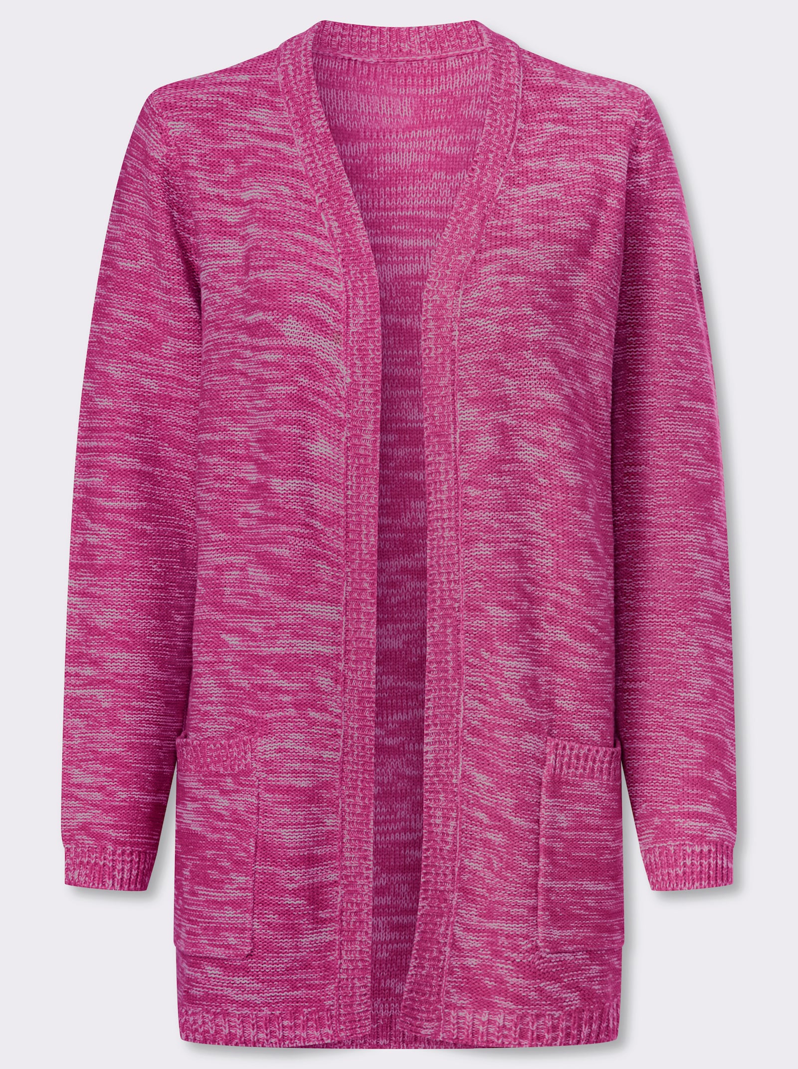 Longstrickjacke in Melange-Optik, pflegeleicht - magenta-meliert
