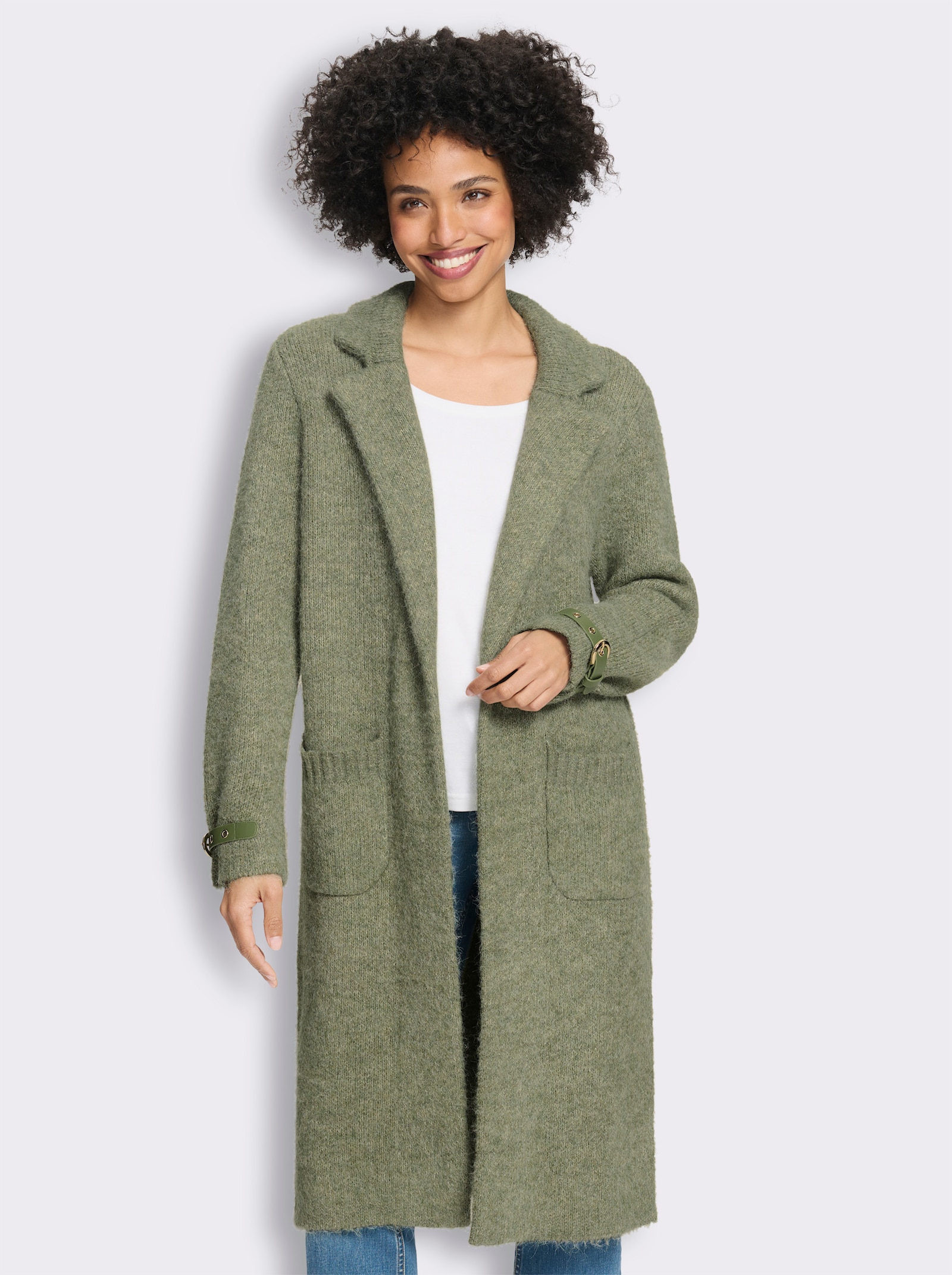 heine Strickmantel mit Taschen - khaki