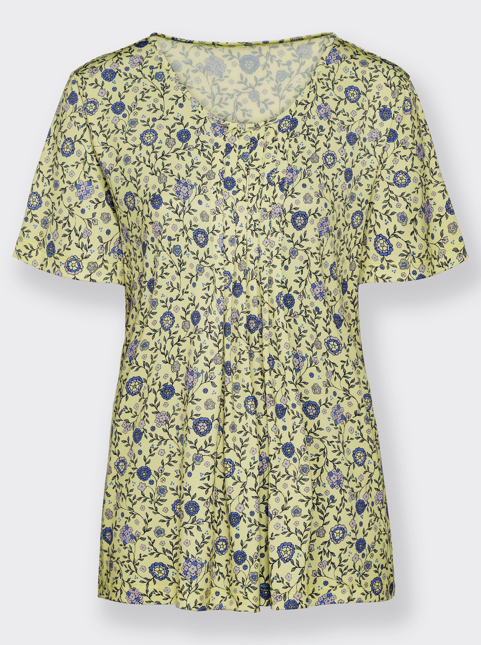 Print-Shirt mit Falte vorne - zitrone-jeansblau-bedruckt