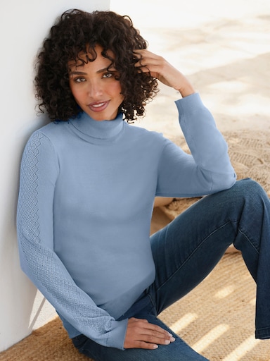 heine Rollkragenpullover mit Ajour-Partien - bleu