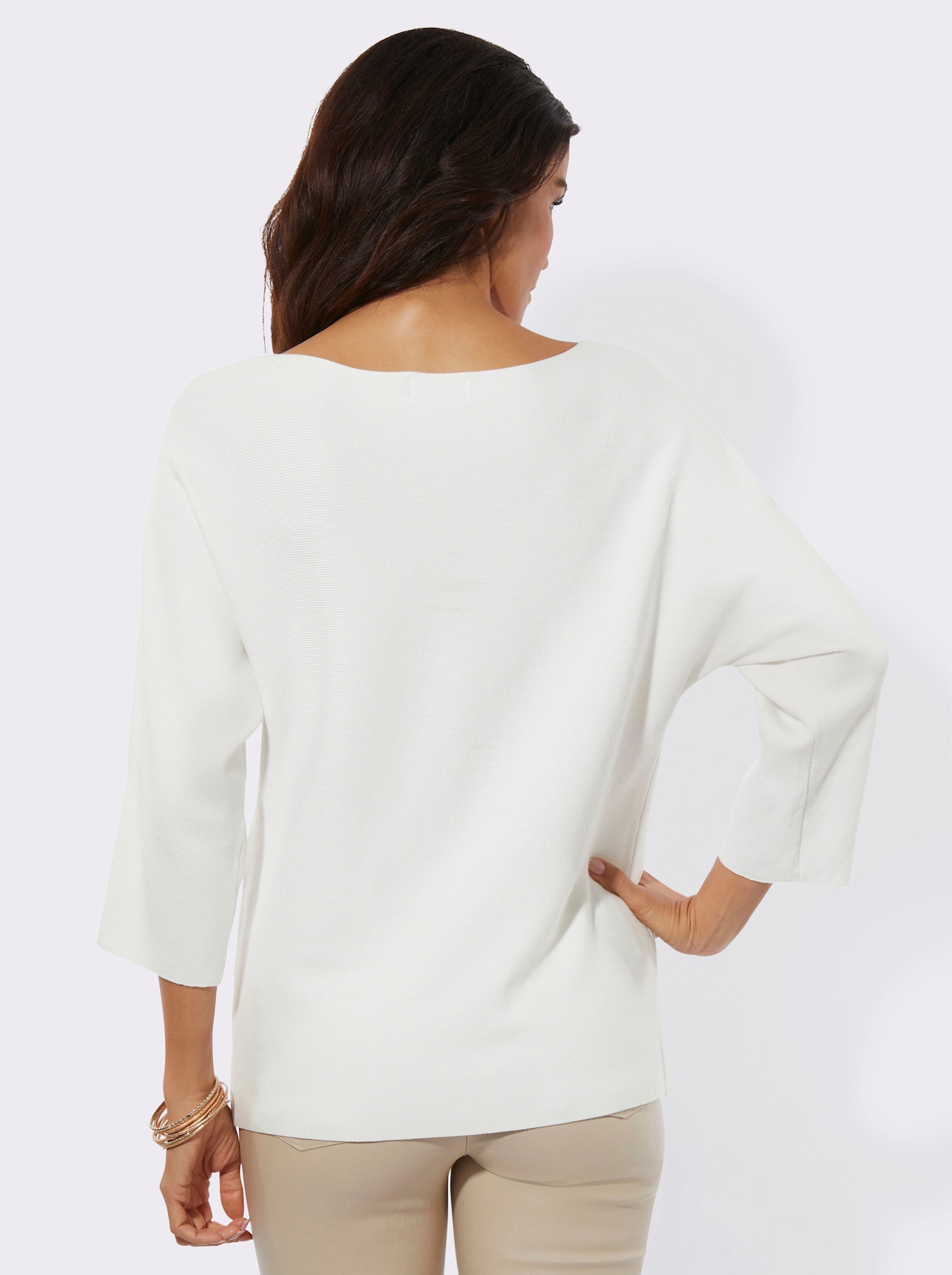 3/4 Arm-Pullover mit Fledermaus-Ärmeln - ecru
