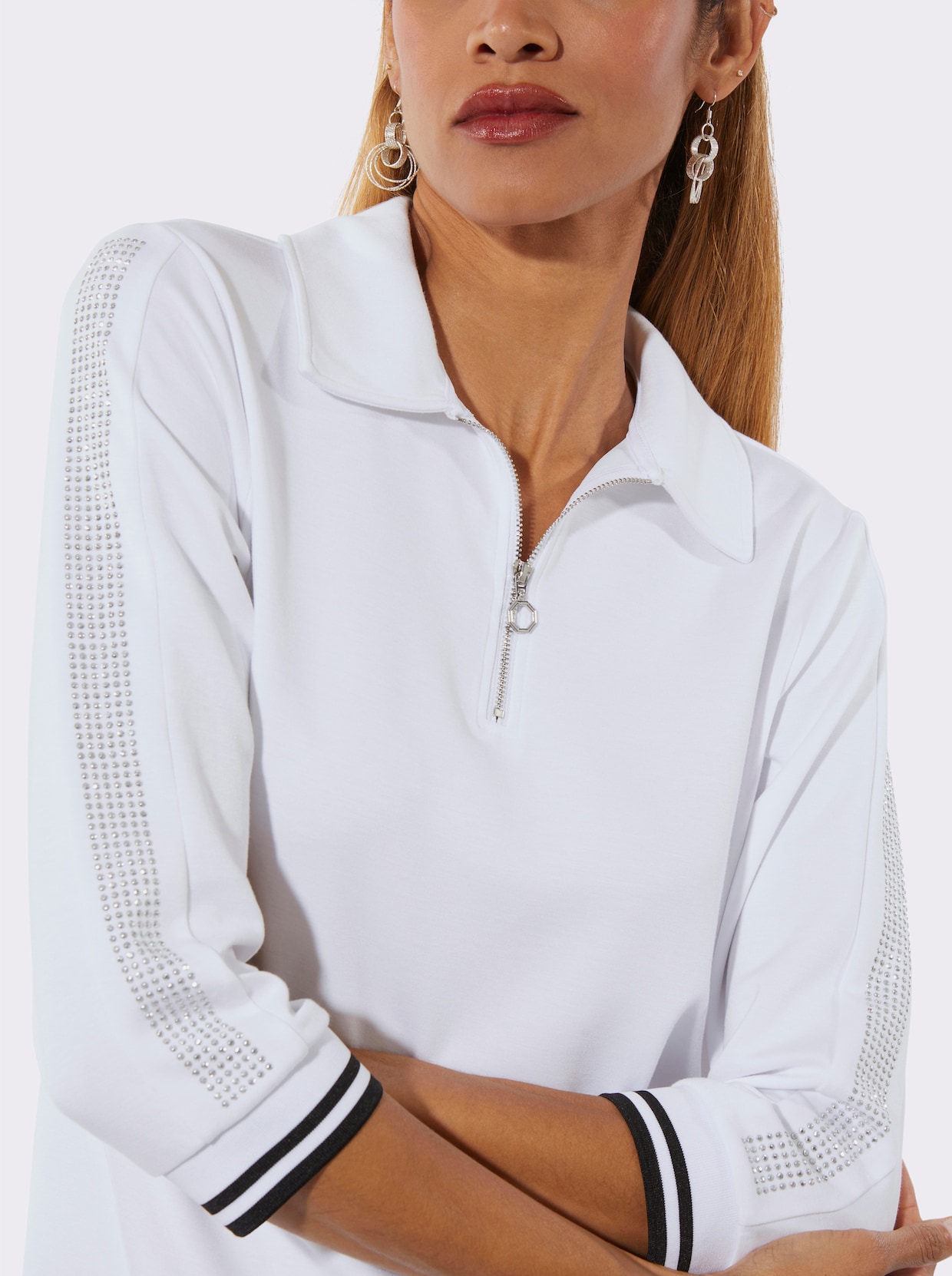 Langarm-Poloshirt - weiß