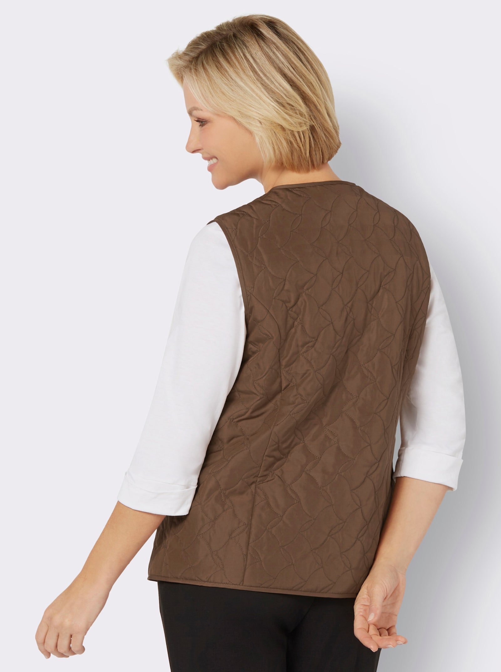 Steppweste mit Leistentaschen - braun