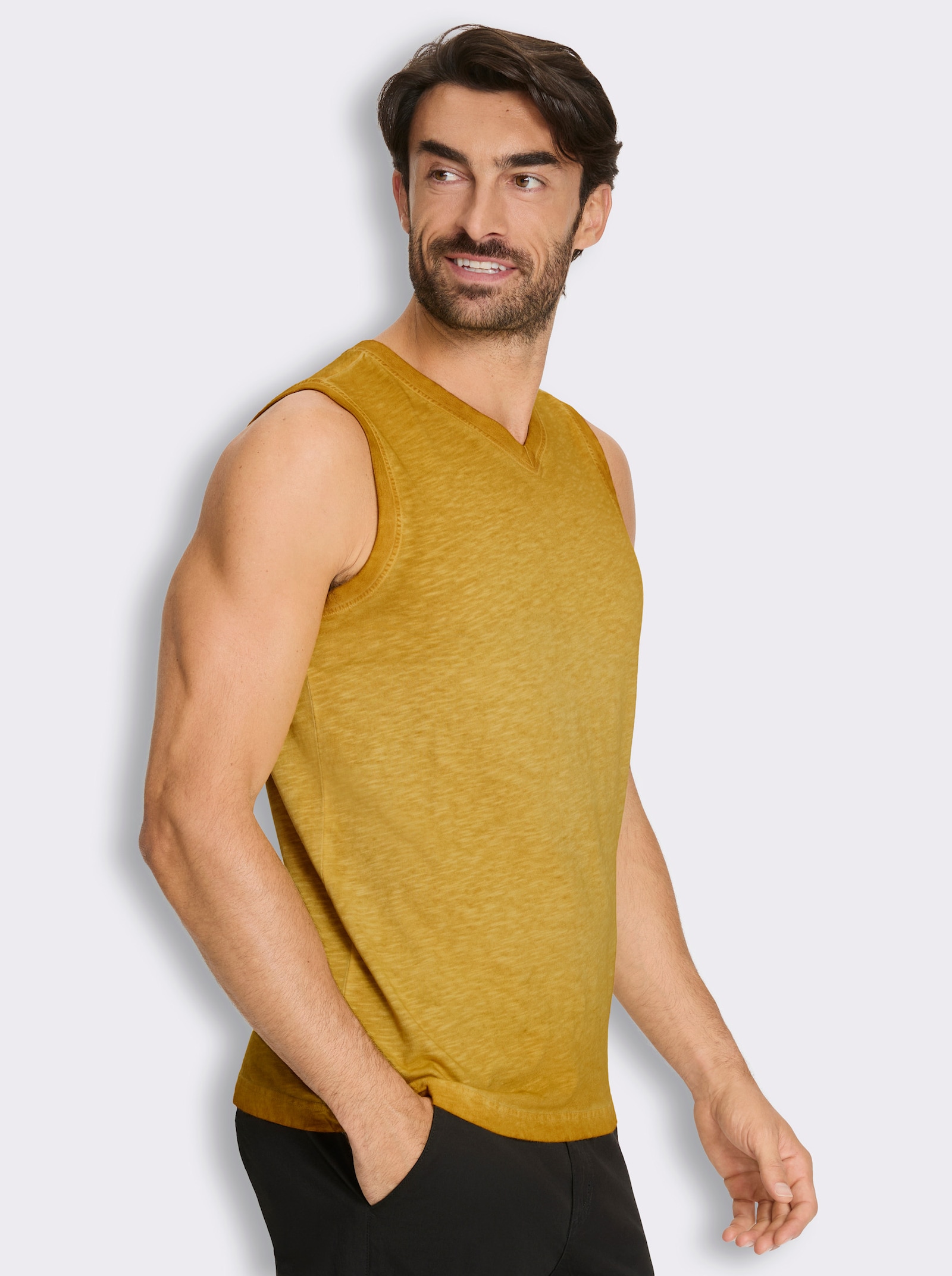 V-Shirt ärmellos, aus Baumwolle - ocker
