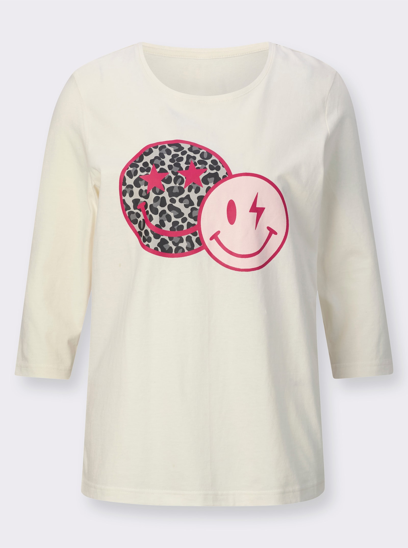 3/4-Arm-Shirt mit Smiley-Print - ecru-pink