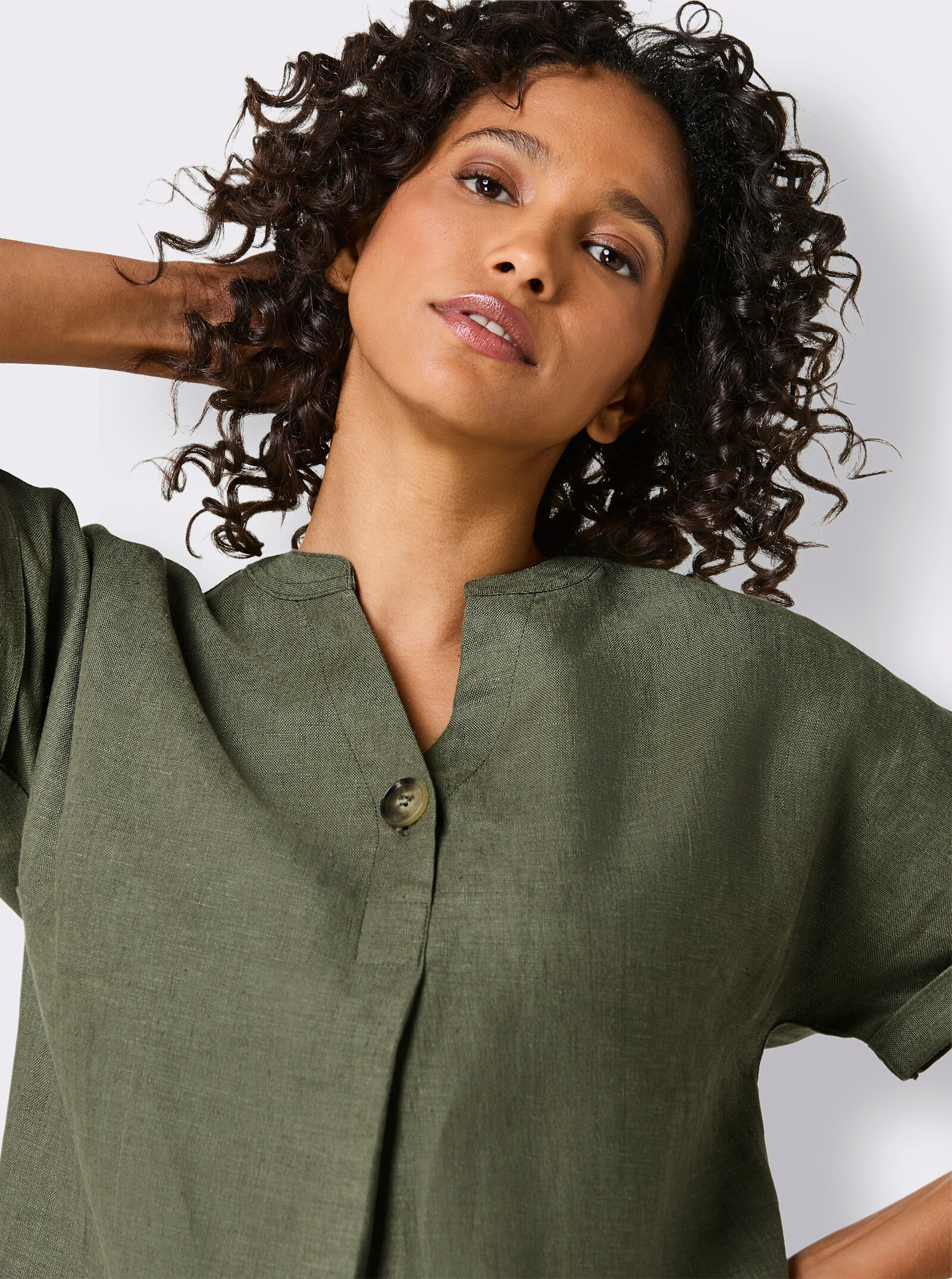 CREATION L PREMIUM Linnen blouse in A-lijn - kaki gemêleerd