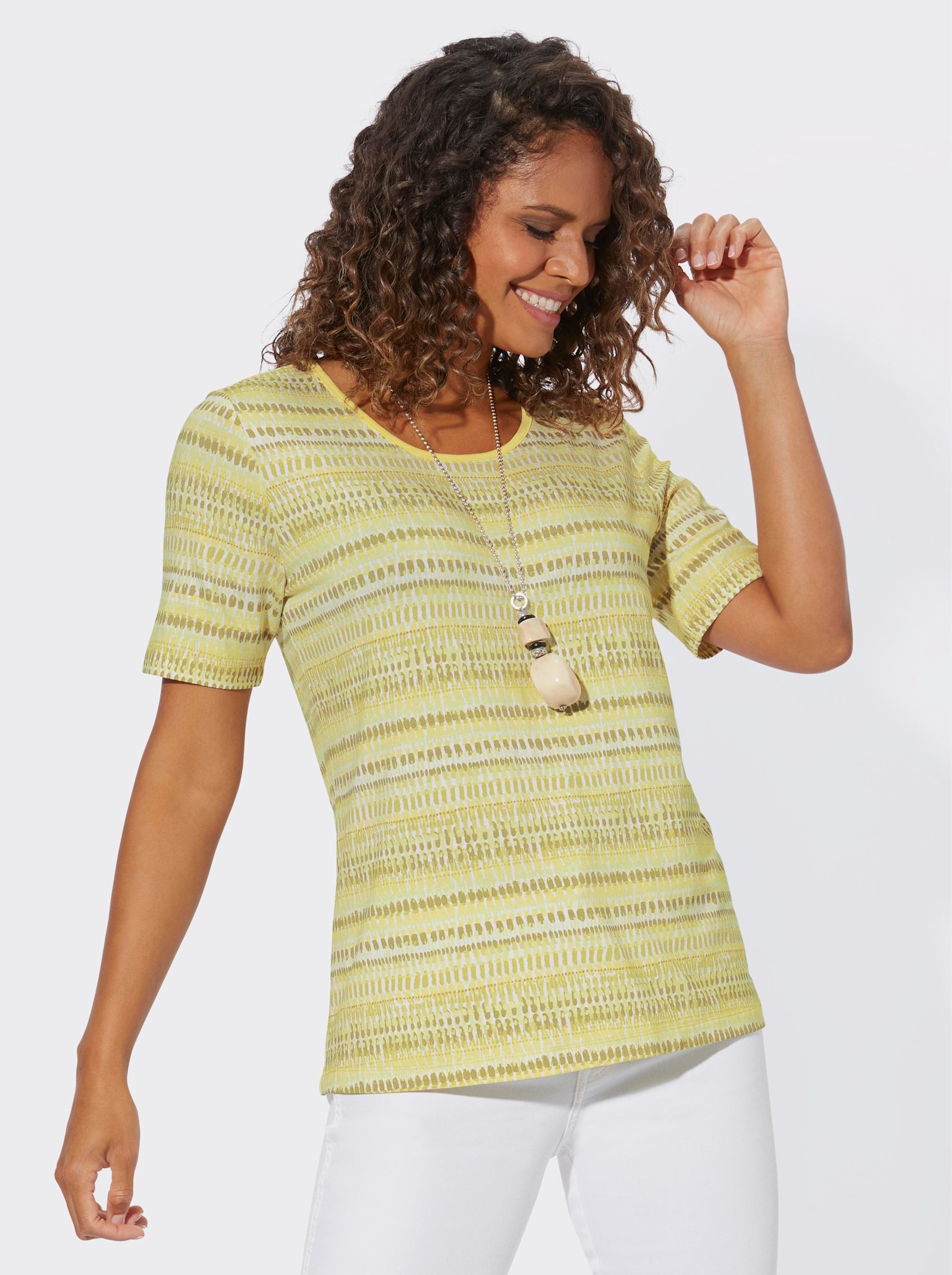 Tričko, potlač, viskóza - Citrónovo-svetlobéžová potlač