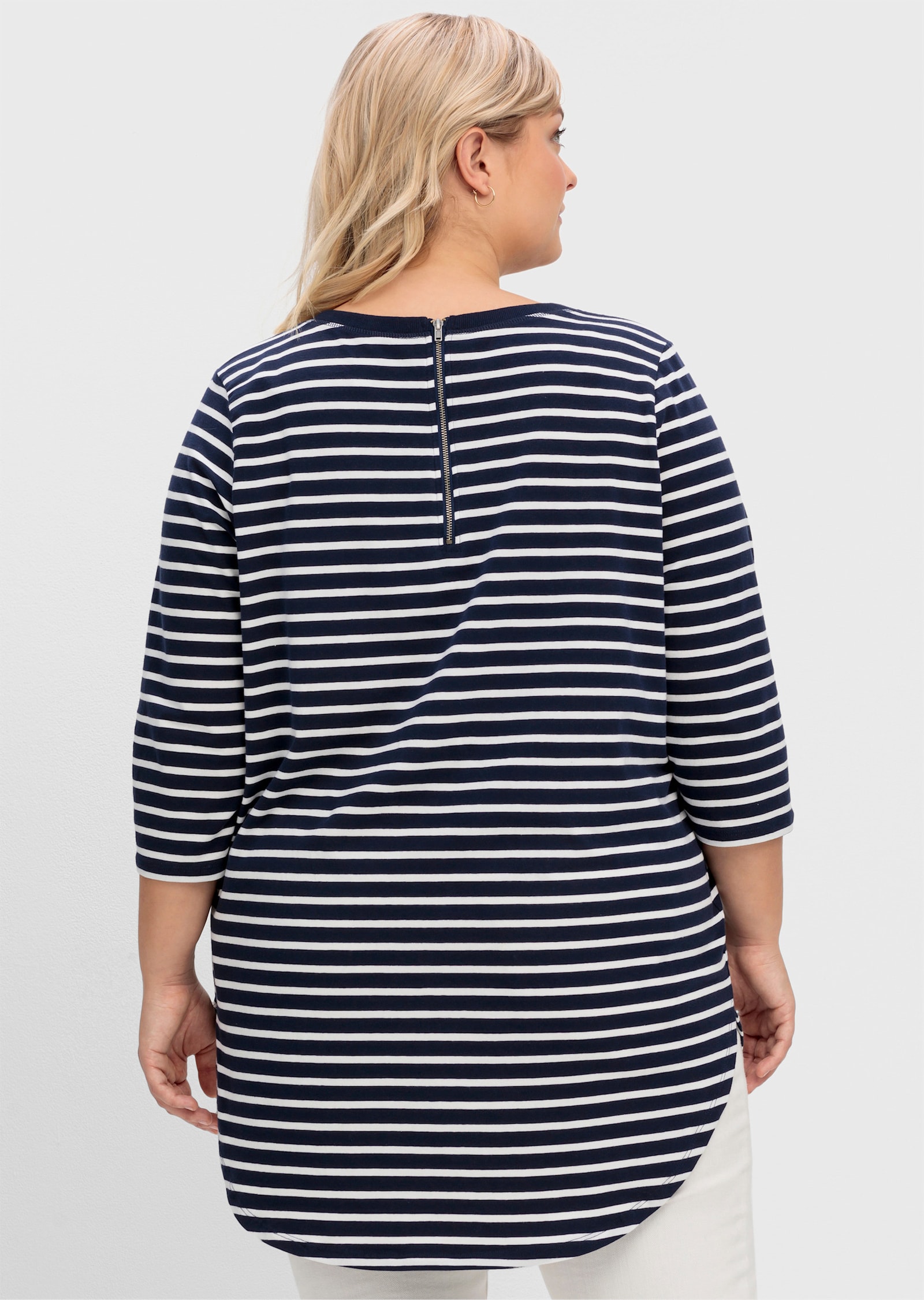 sheego Lang shirt met strepen - marine/wit