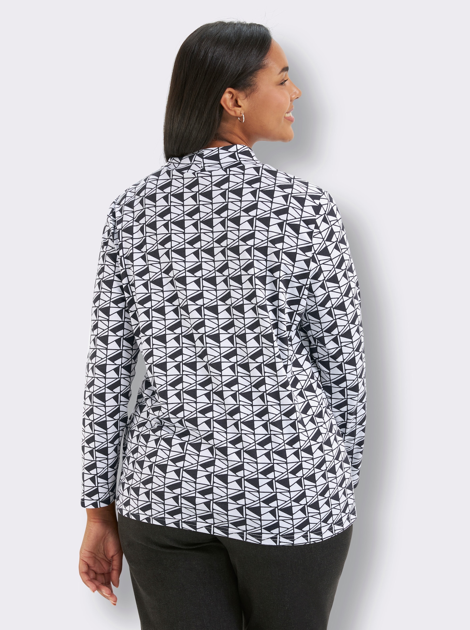 Stehkragenshirt mit Grafikdruck - schwarz-weiß-bedruckt