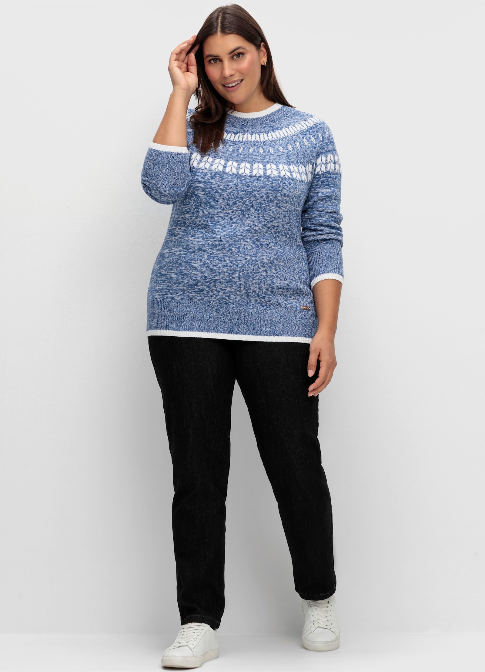 Norwegerpullover mit breiten Rippbündchen - jeansblau-bleu-meliert
