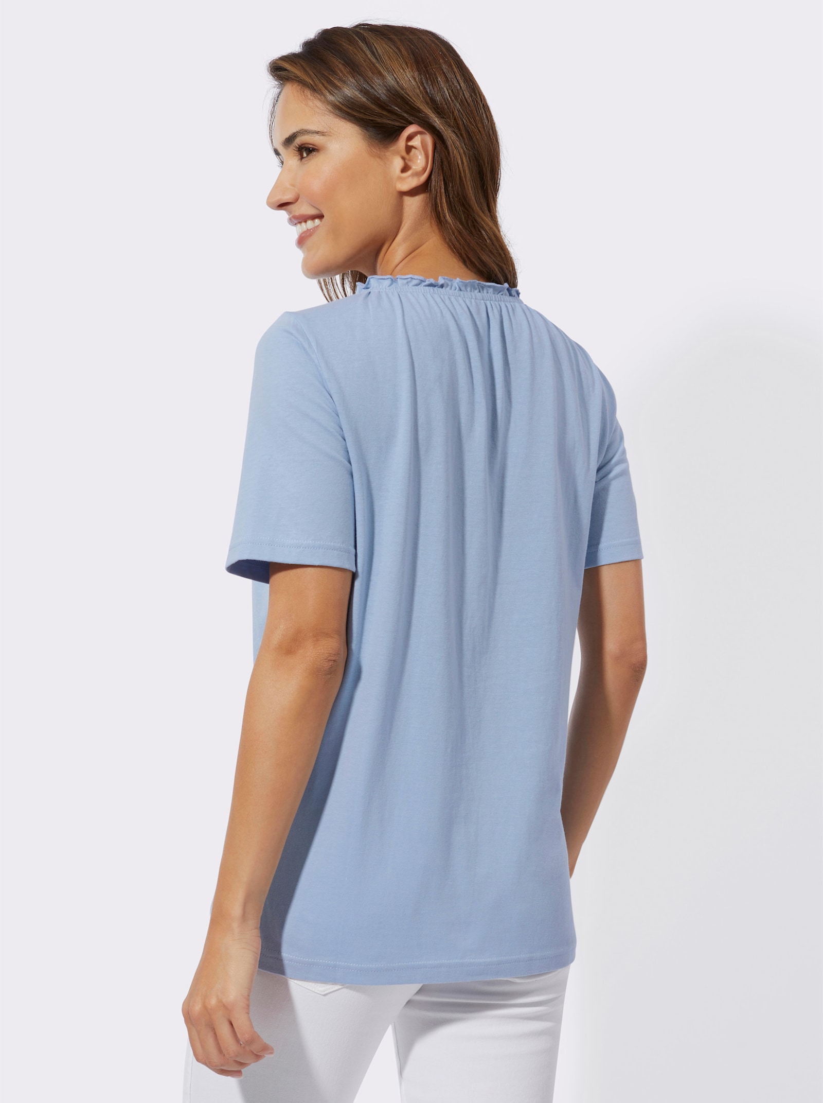 Folkloreshirt met rimpeling - bleu/marine