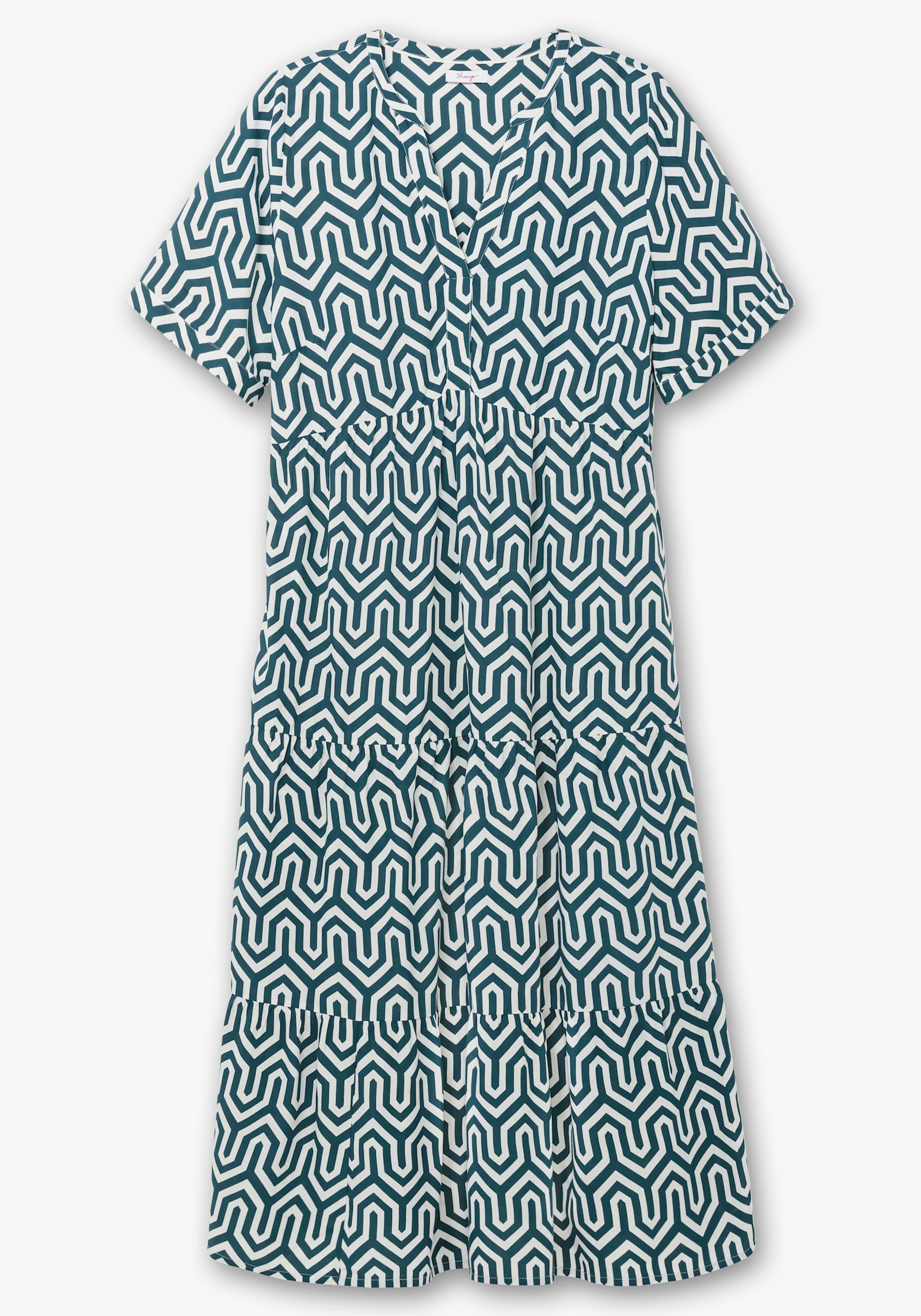 sheego Maxikleid mit grafischem Alloverprint - petrol-gemustert
