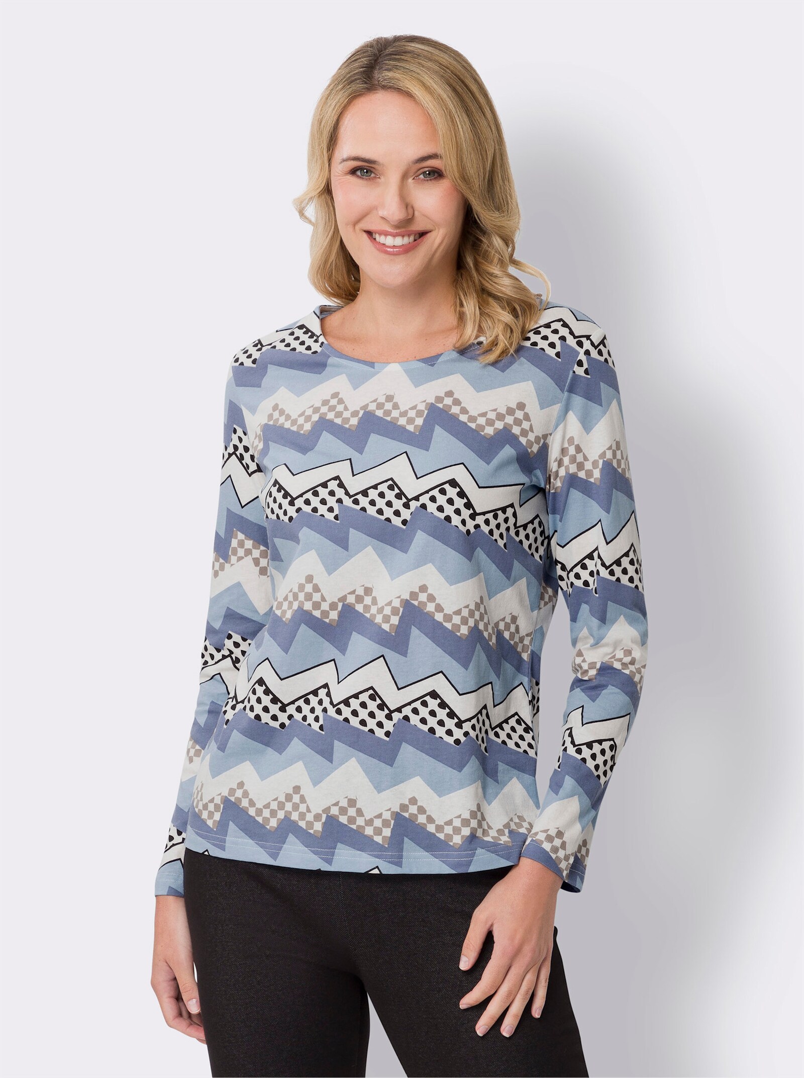 Tričko, okr. výstr., kľukatka - Ľadovo modro-modrosivá potlač