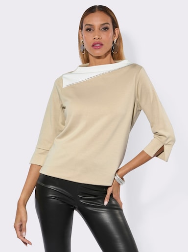 Sweatshirt mit Kelchkragen - sand-champagner
