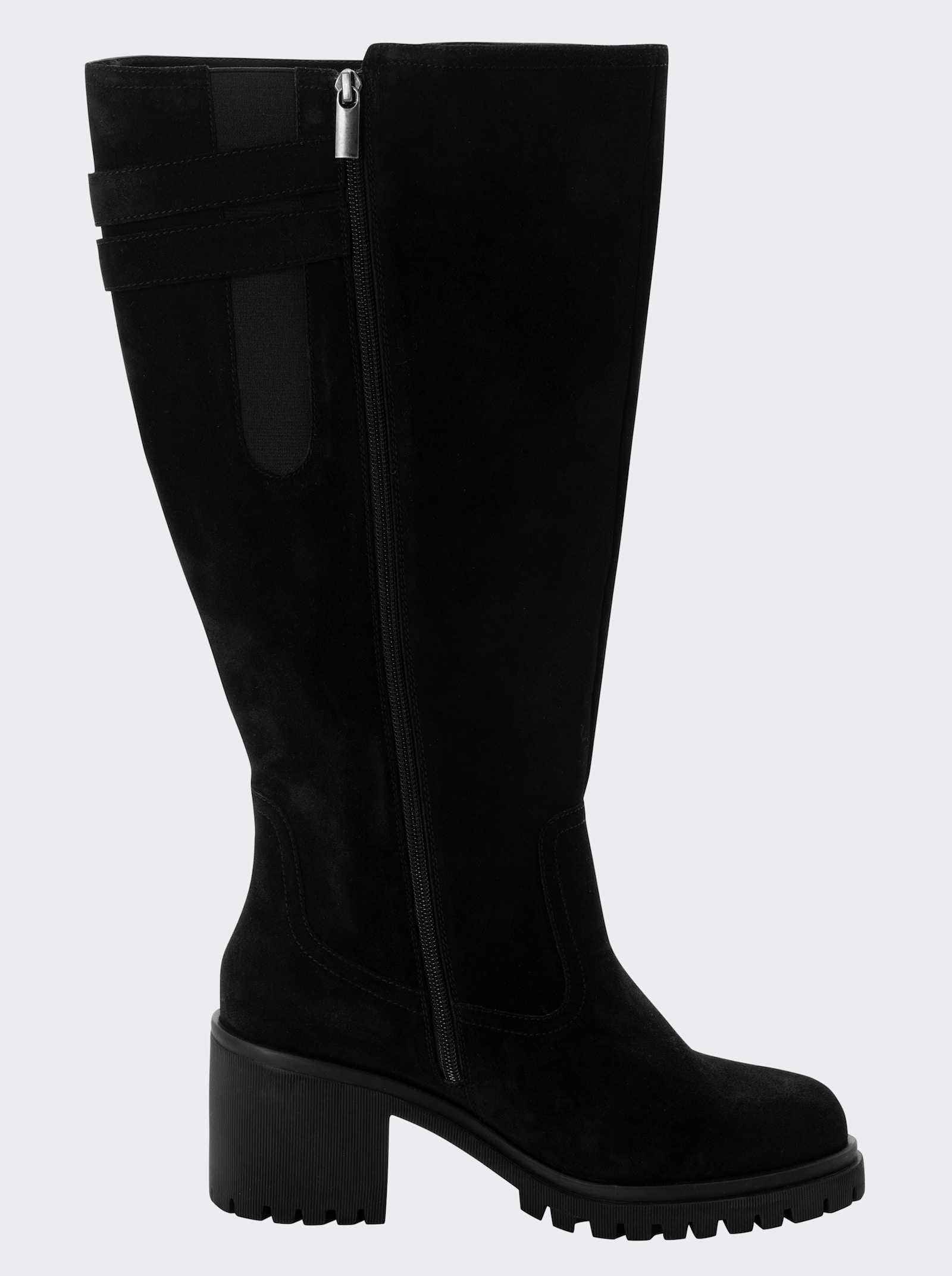 sheego Wijde laars met siergespen en blokhak - zwart