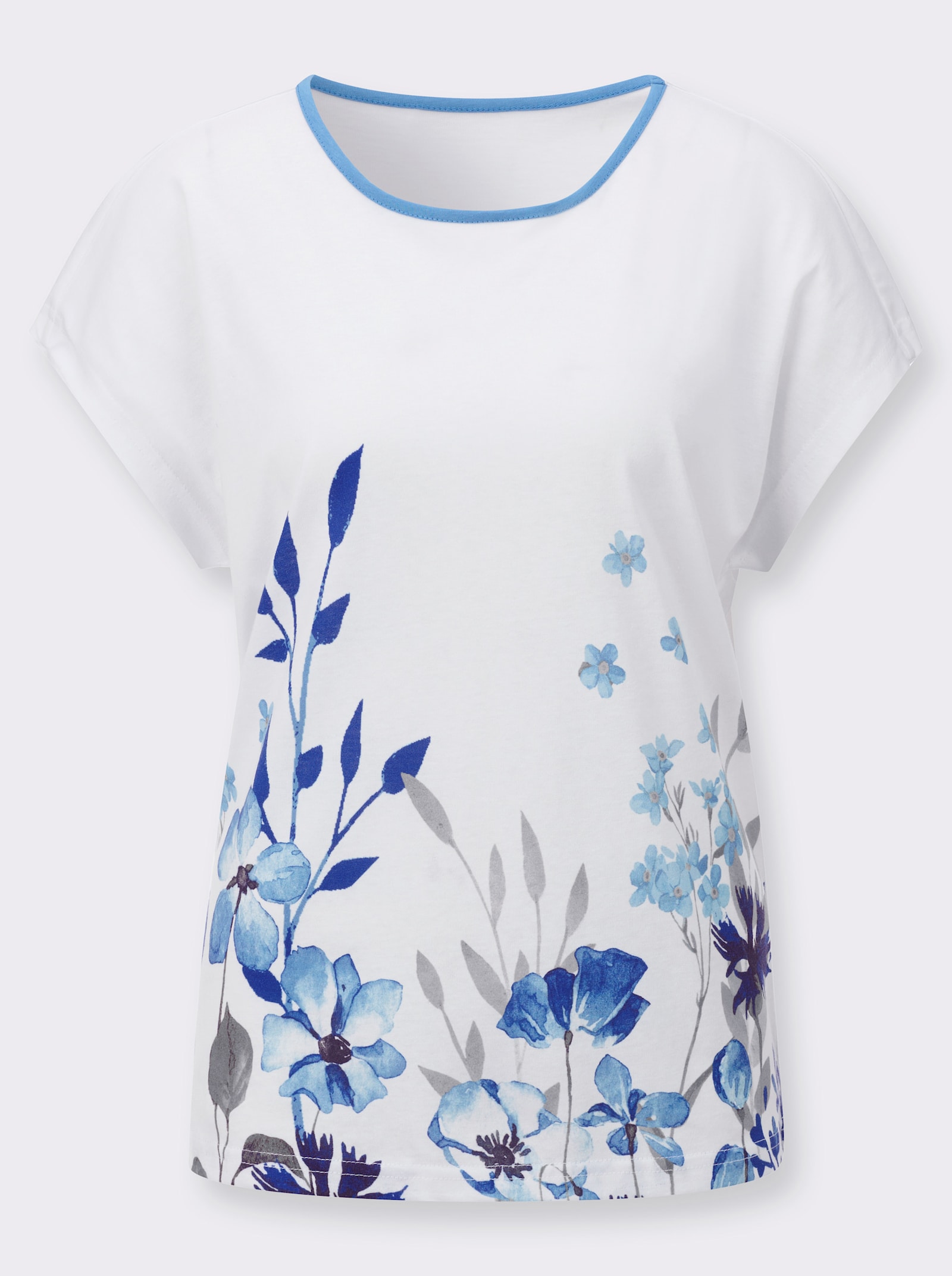 Shirt mit Blumen-Dessin - weiss-mittelblau