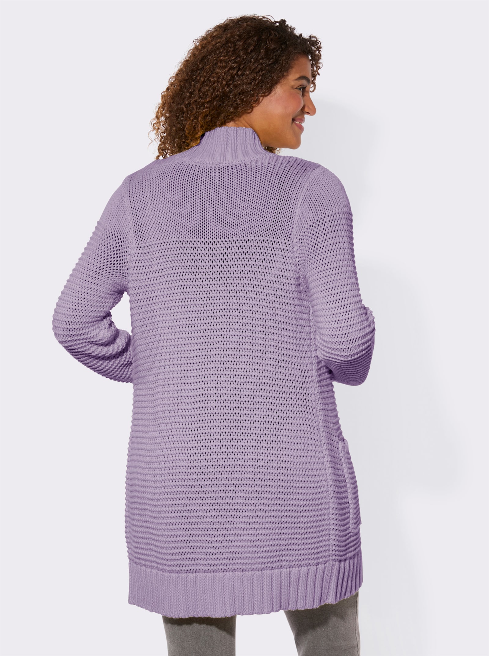 Longstrickjacke mit partiellen Fantasiemuster - flieder