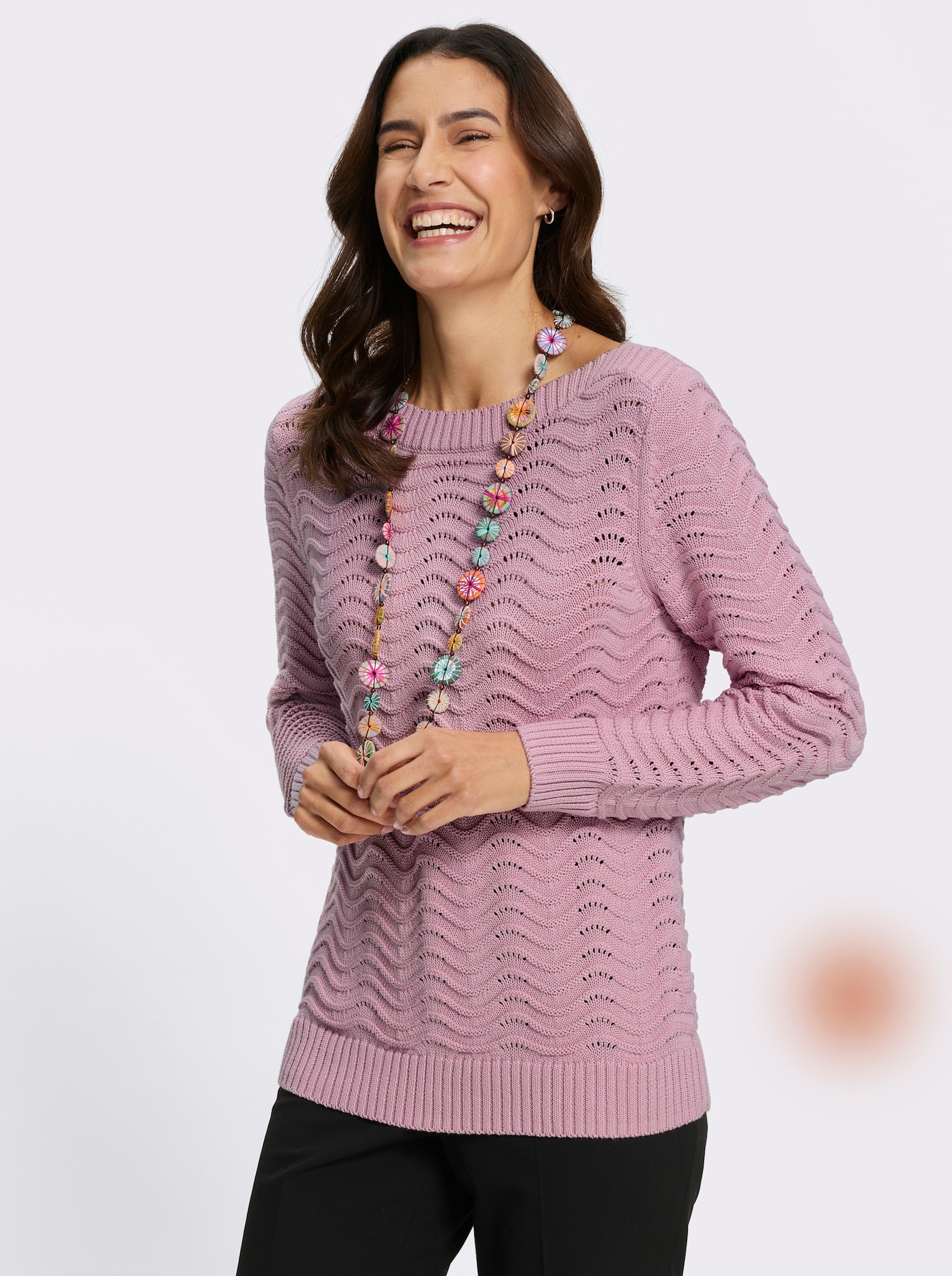 Pullover mit wellenförmigem Ajour-Strickmuster - rosé