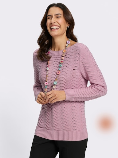 Pullover mit wellenförmigem Ajour-Strickmuster - rosé