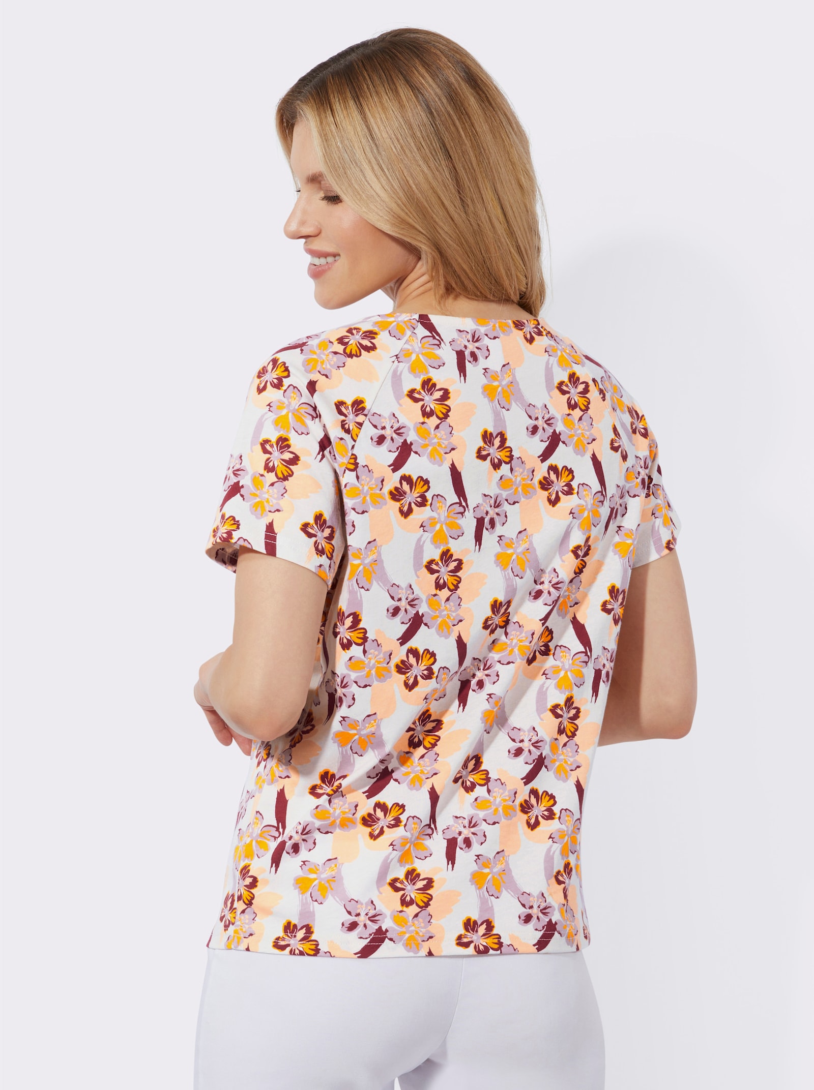 Tričko s krát.ruk.a kvet.vzorom - Šampanská-hortenziová potlač