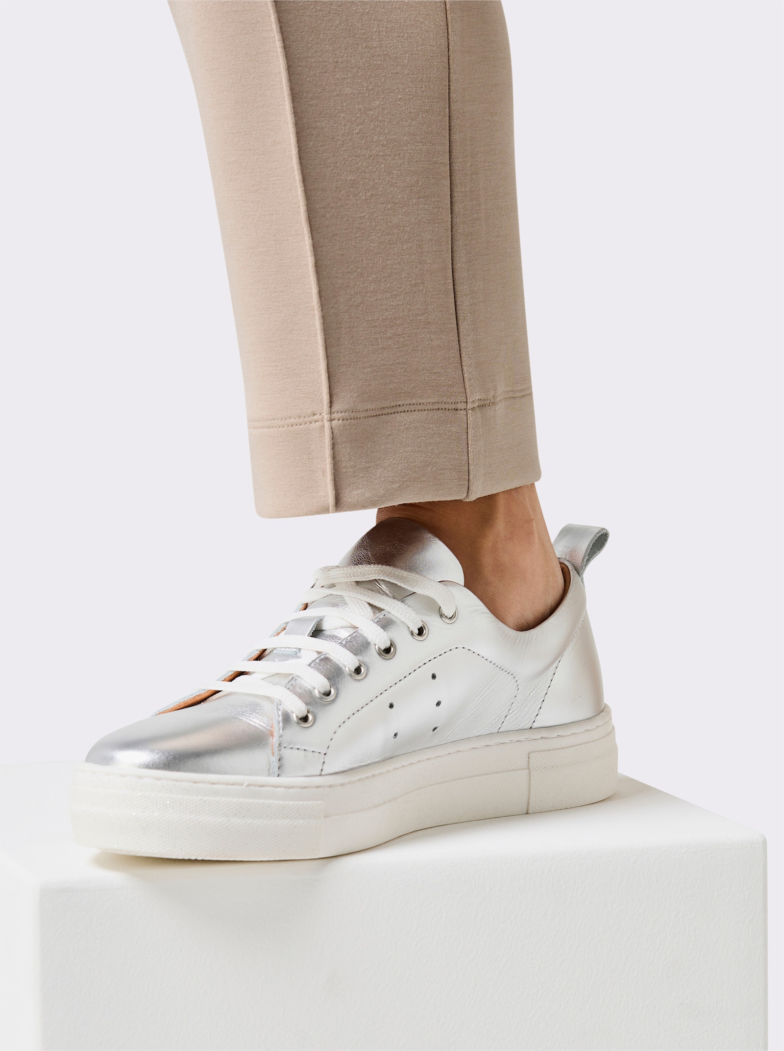 CREATION L PREMIUM Jerseyhose mit Biesen - beige